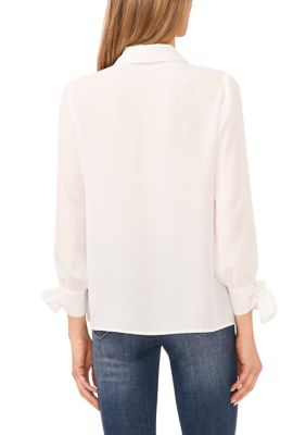 Women's Long Sleeve Tie Neck Button Front Blouse