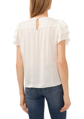 Women's Flutter Sleeve Solid Blouse