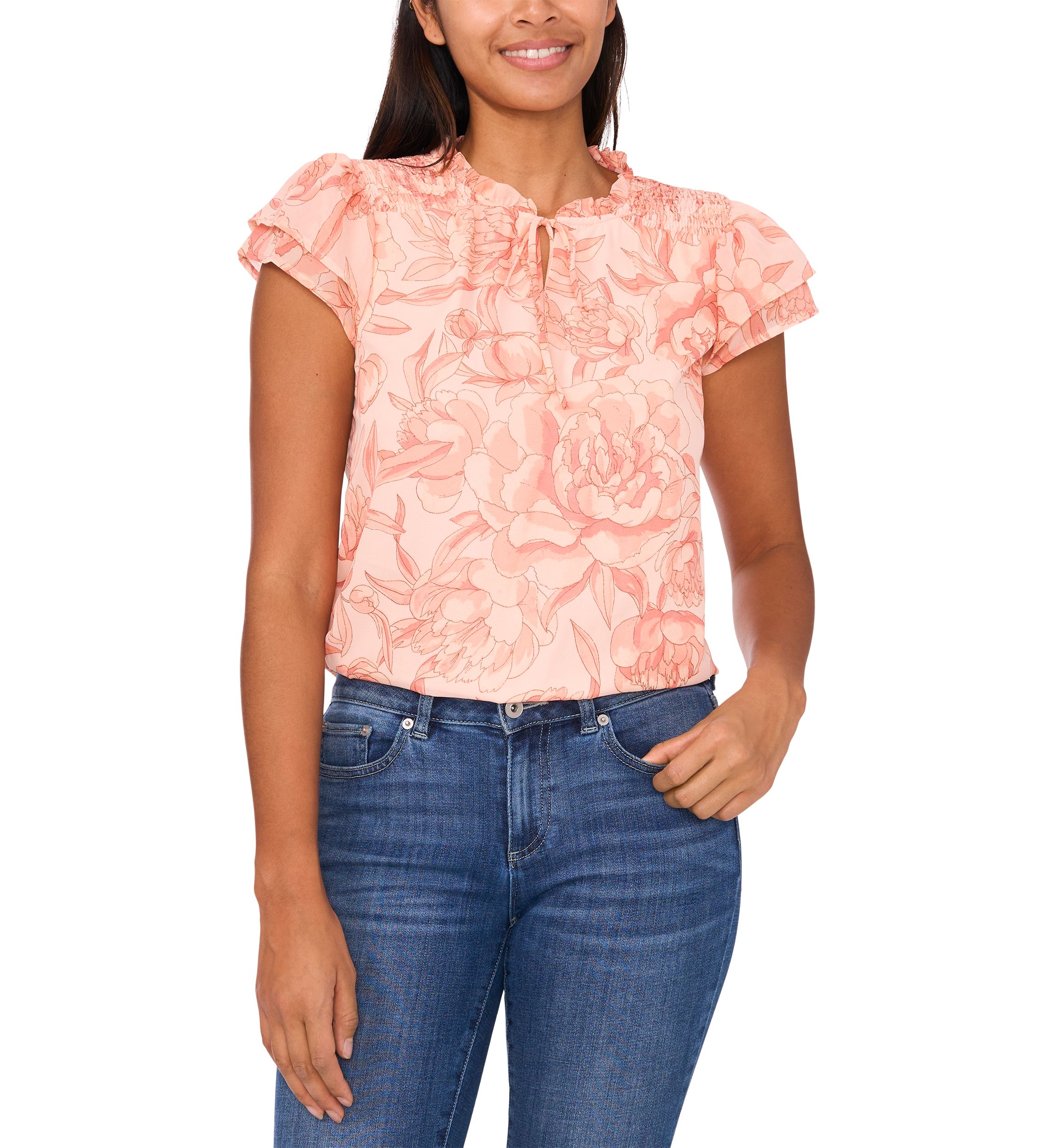 Womens Flutter Sleeve Floral Blouse