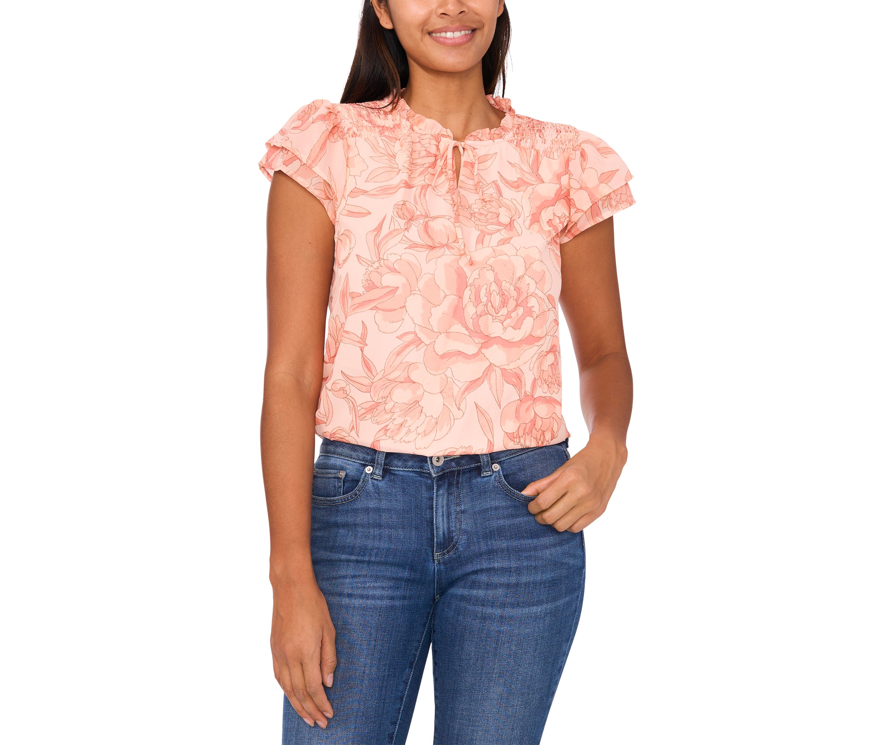 Womens Flutter Sleeve Floral Blouse