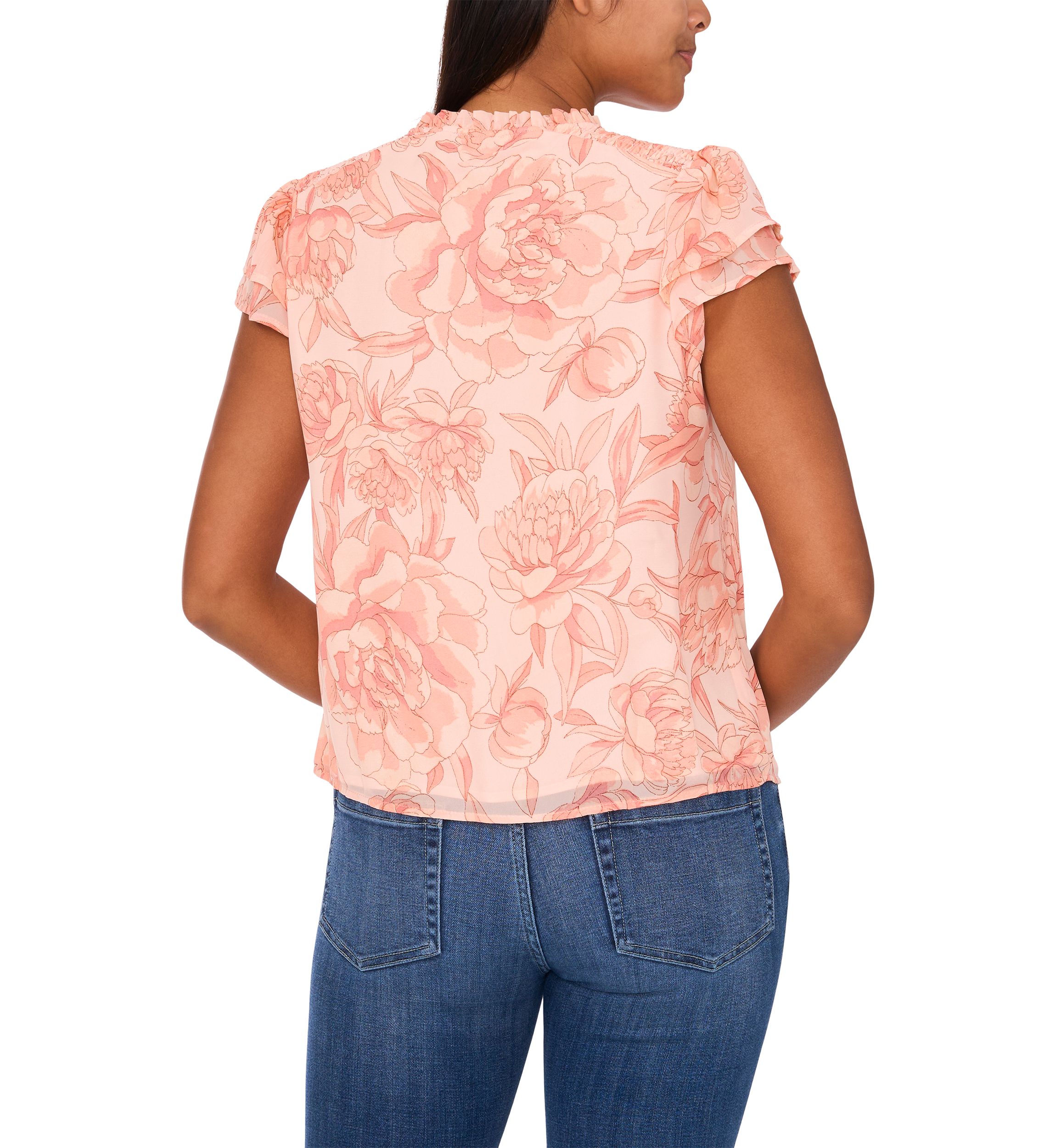Womens Flutter Sleeve Floral Blouse