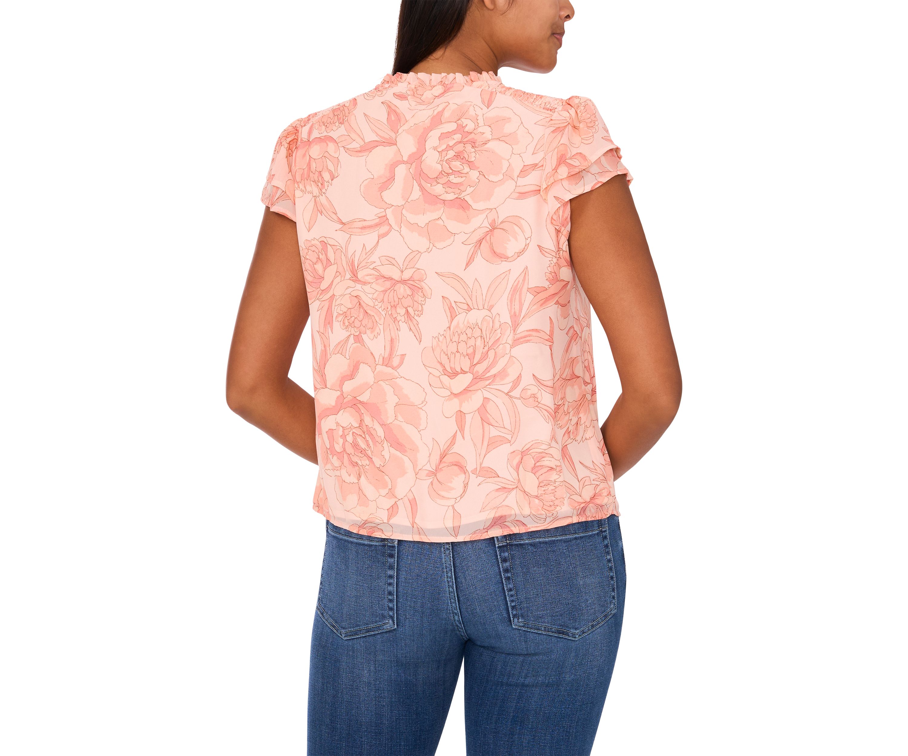 Womens Flutter Sleeve Floral Blouse