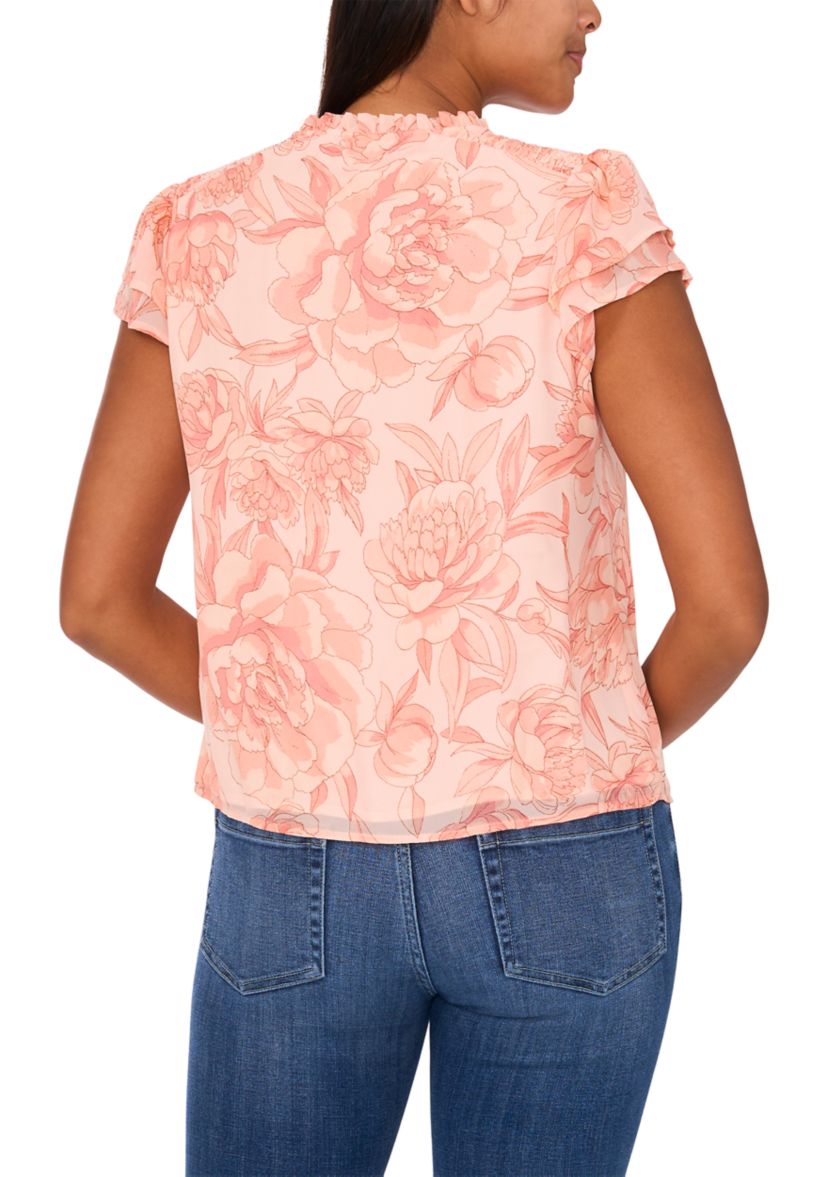 Womens Flutter Sleeve Floral Blouse