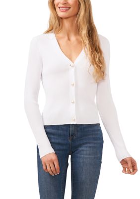 Women's Long Sleeve Ribbed Button Front Cardigan