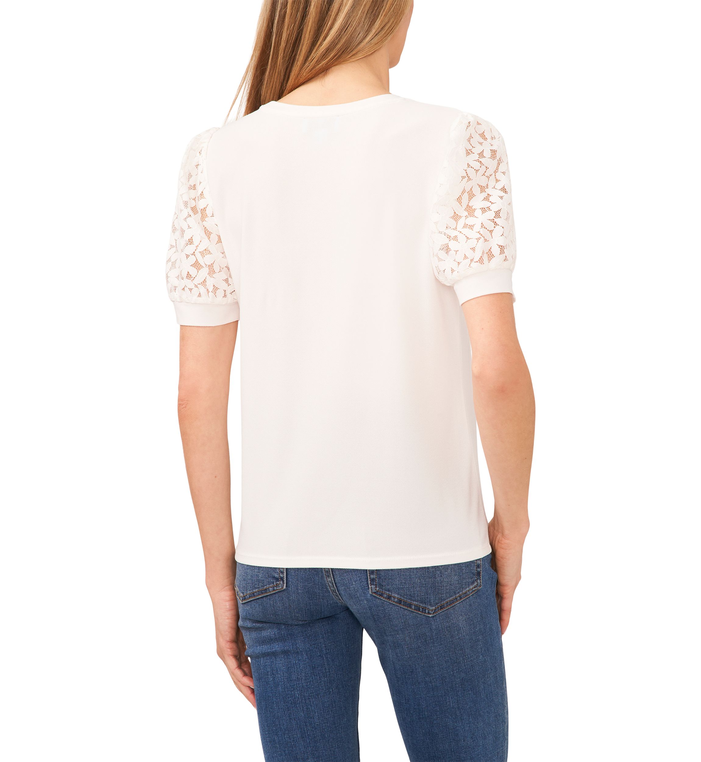 Womens Eyelet Puff Sleeve Knit Top