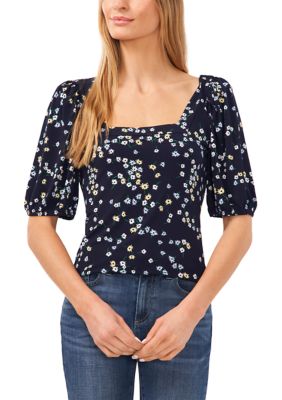 Women's Puff Sleeve Square Neck Floral Blouse