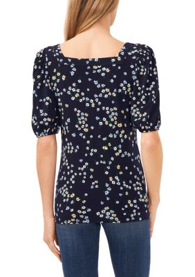 Women's Puff Sleeve Square Neck Floral Blouse