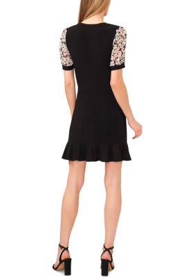 Women's Clip Dot Puff Sleeve Printed Dress