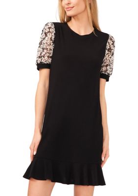 Women's Clip Dot Puff Sleeve Printed Dress