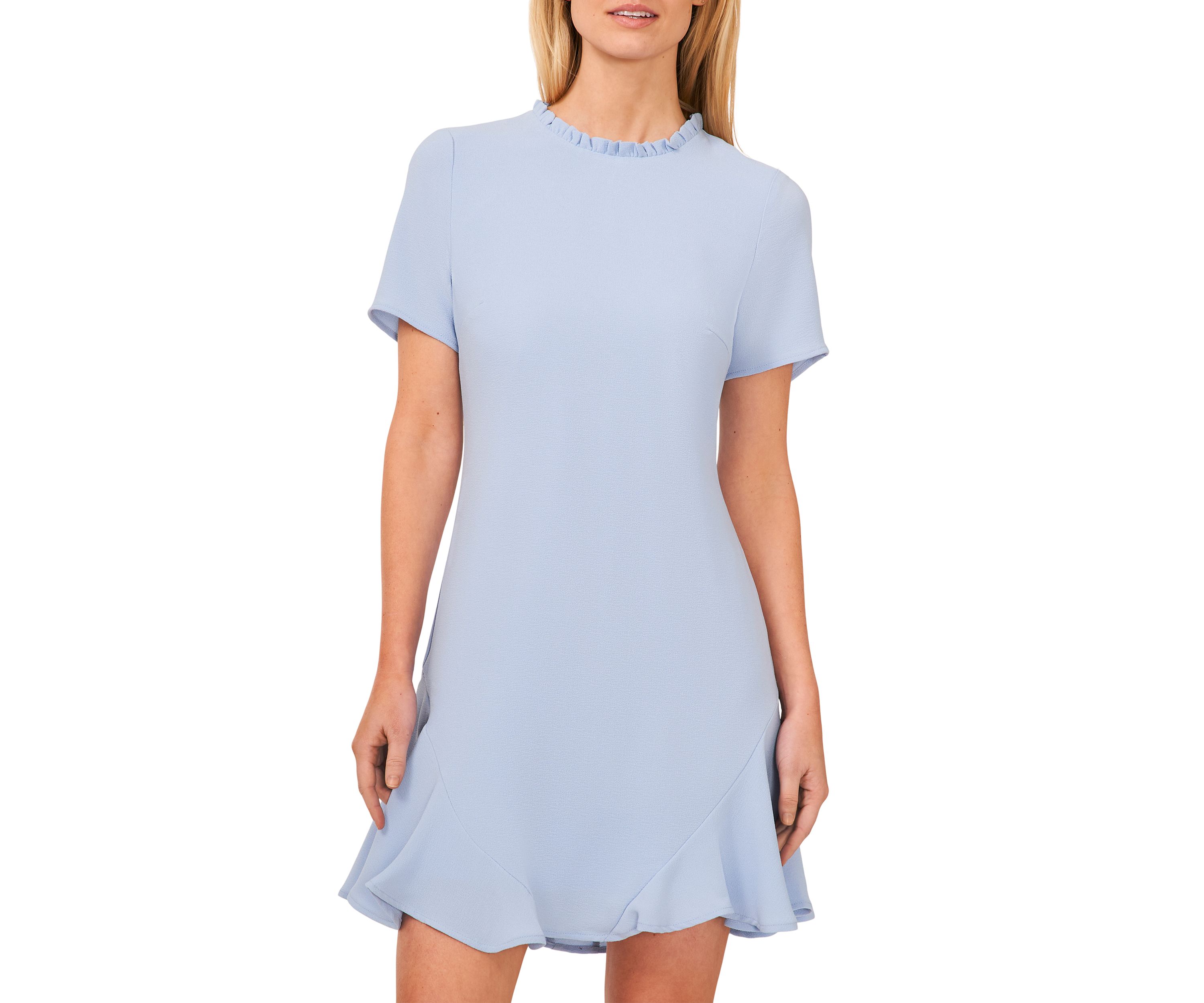 Womens Ruffle Neck Solid Dress