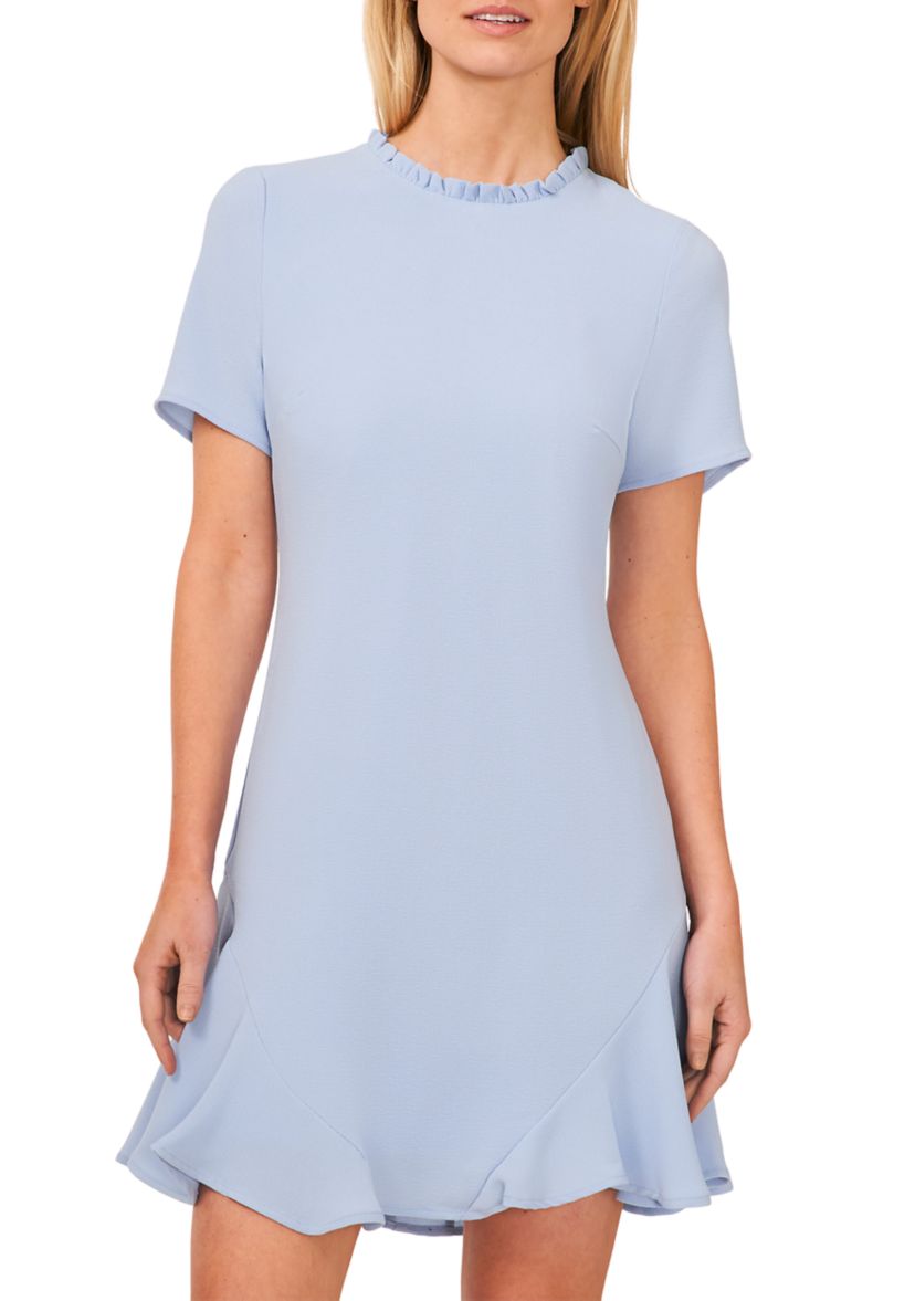 Womens Ruffle Neck Solid Dress