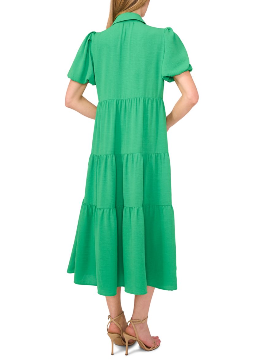 Womens Collar Button Front Tiered Midi Dress