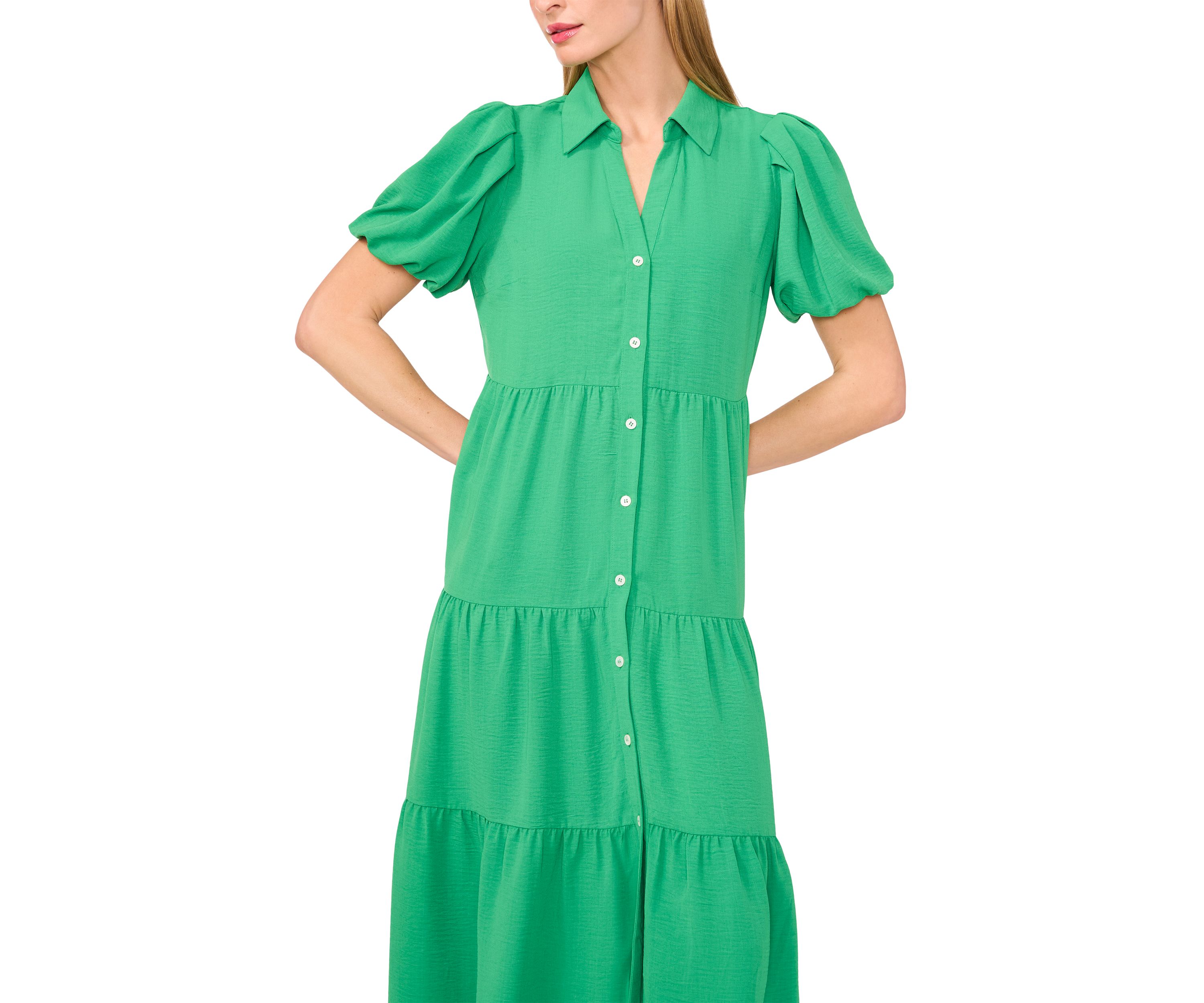 Womens Collar Button Front Tiered Midi Dress