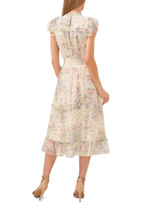 Women's Flutter Sleeve Floral Tiered Midi Dress