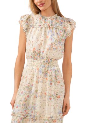 Women's Flutter Sleeve Floral Tiered Midi Dress