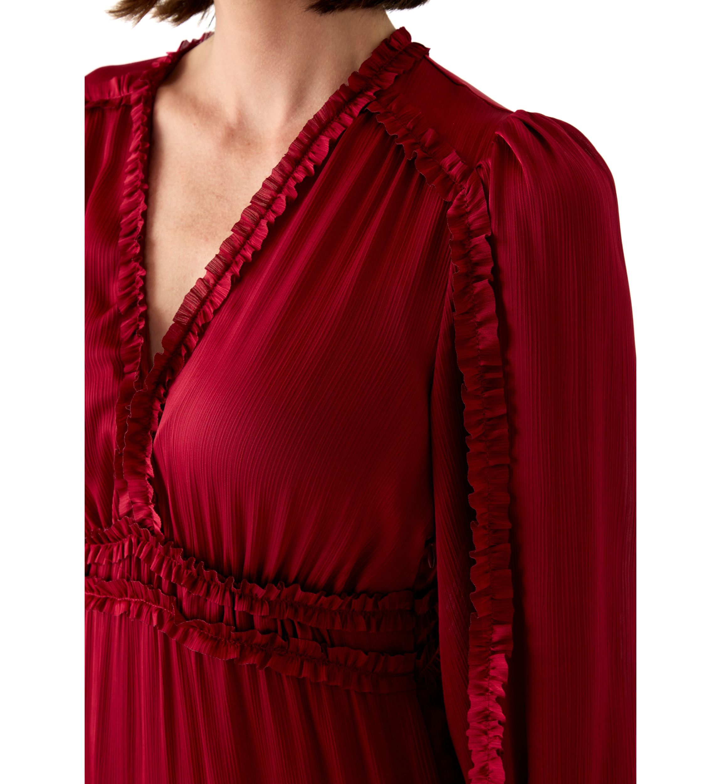 Womens Long Sleeve Tiered Plisse Maxi Dress