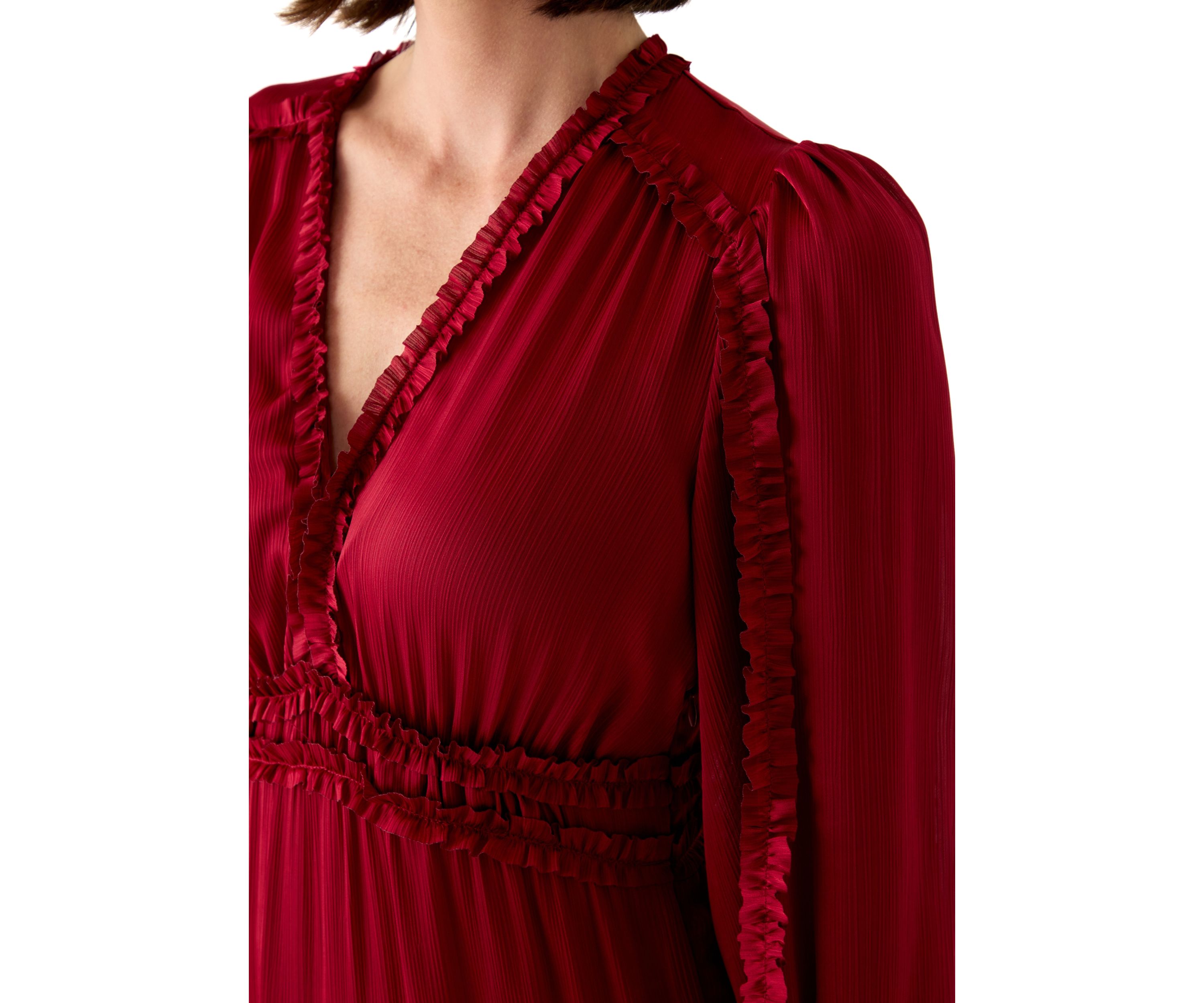 Womens Long Sleeve Tiered Plisse Maxi Dress