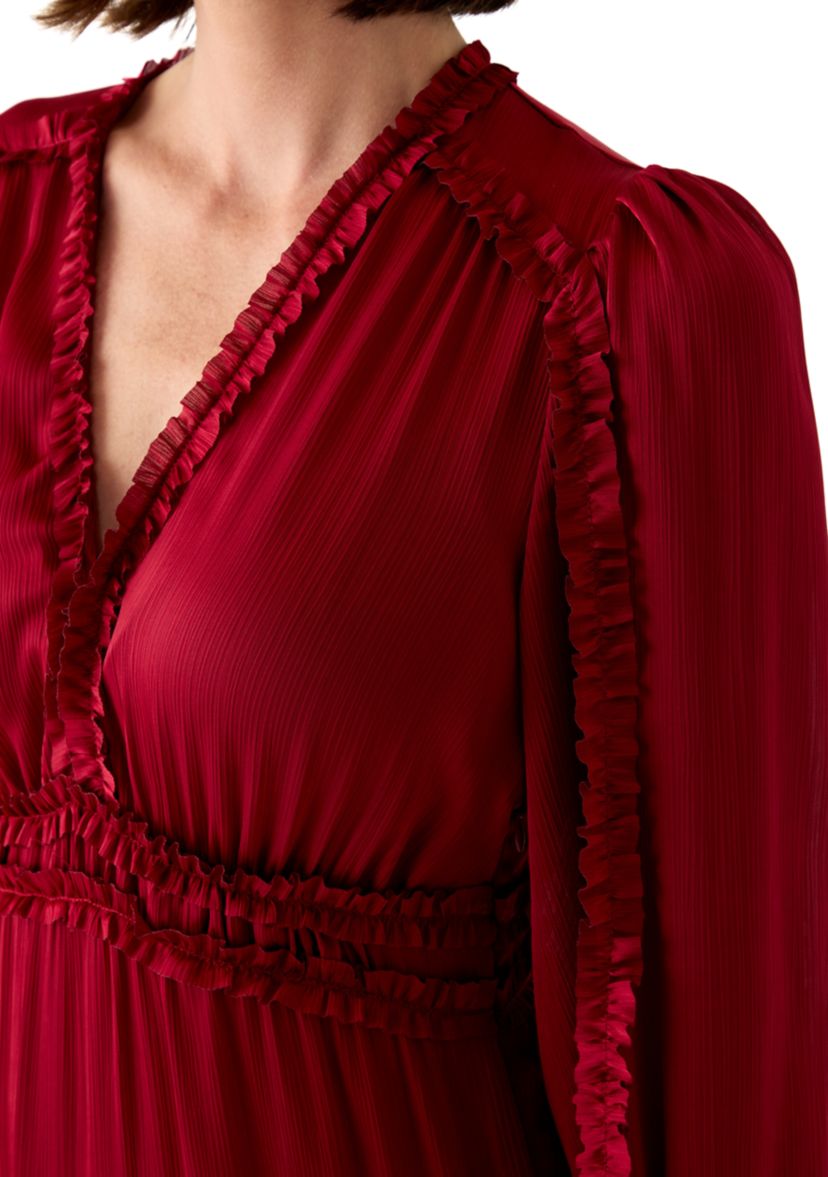 Womens Long Sleeve Tiered Plisse Maxi Dress