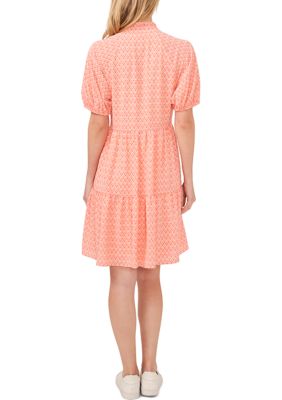 Women's Puff Sleeve Tiered Geometric Print Dress