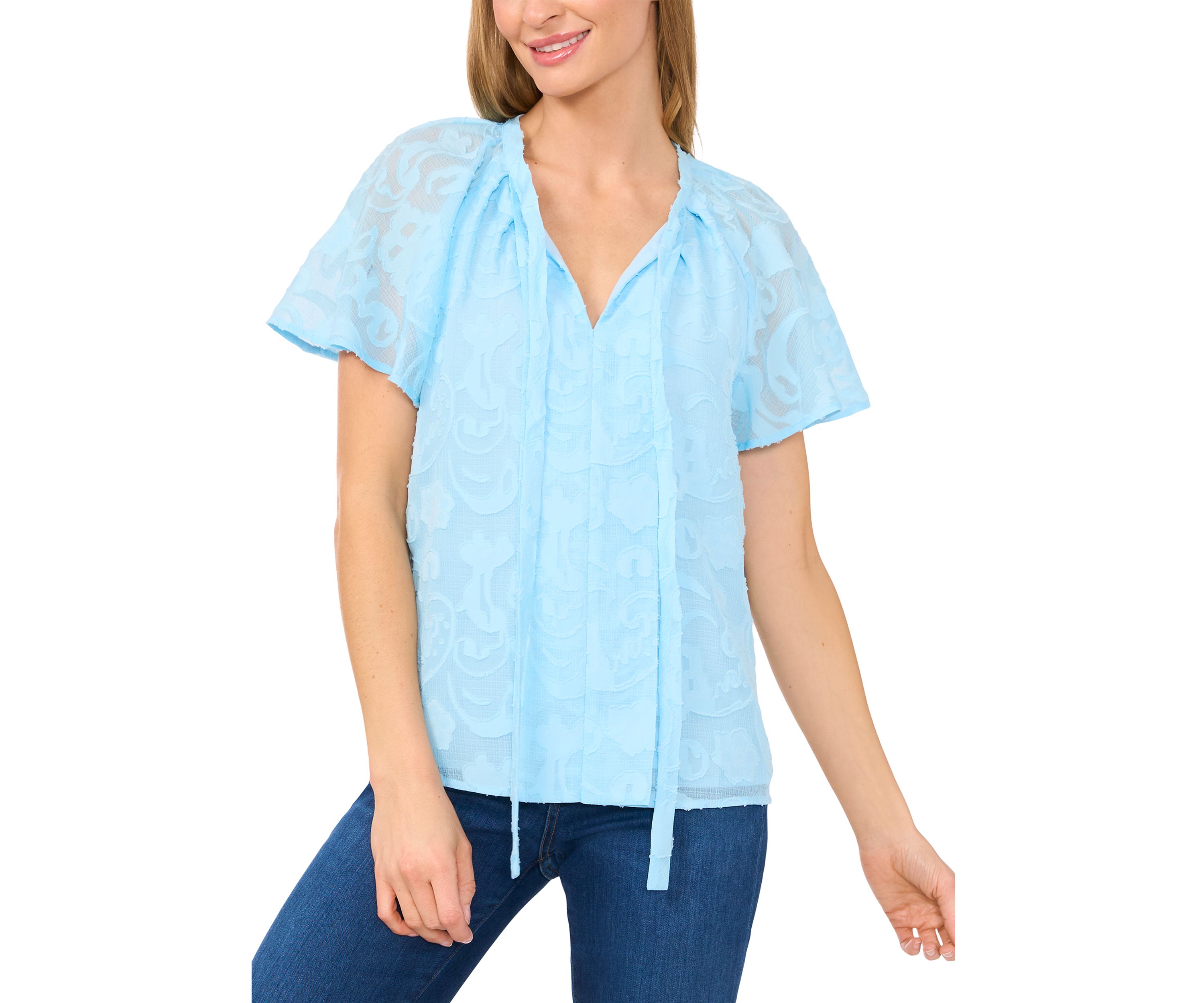 Womens Flutter Sleeve Burnout Blouse