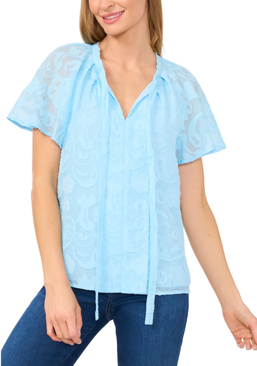 Womens Flutter Sleeve Burnout Blouse
