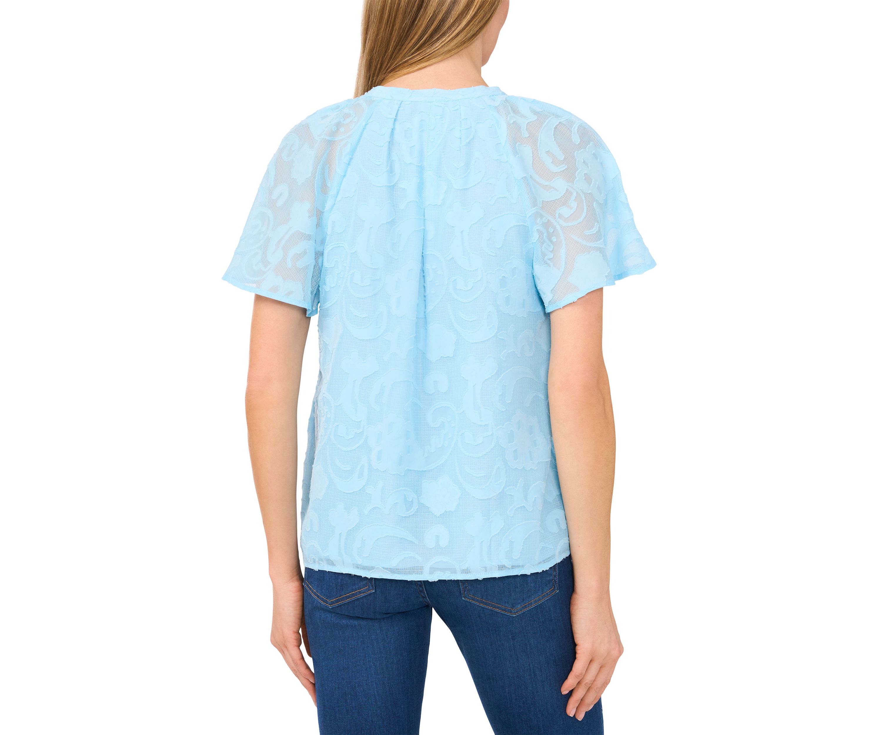 Womens Flutter Sleeve Burnout Blouse