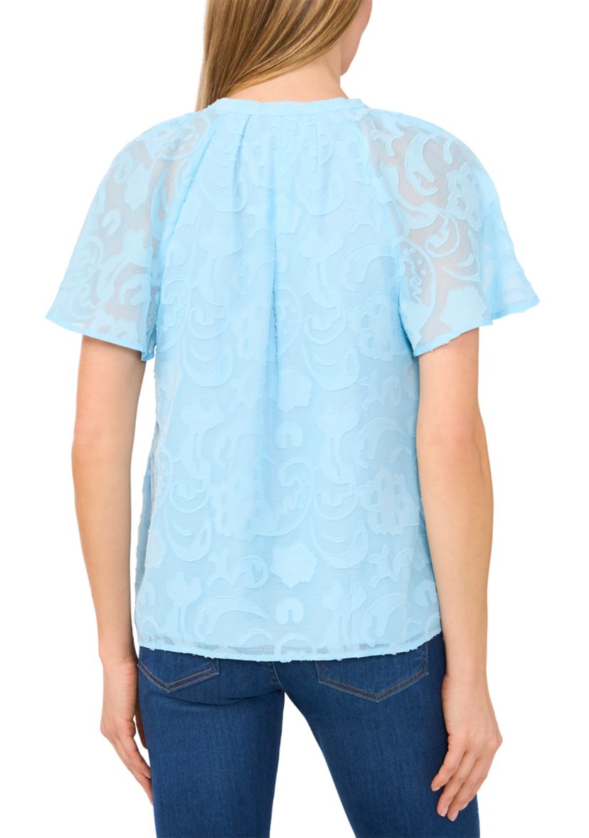 Womens Flutter Sleeve Burnout Blouse