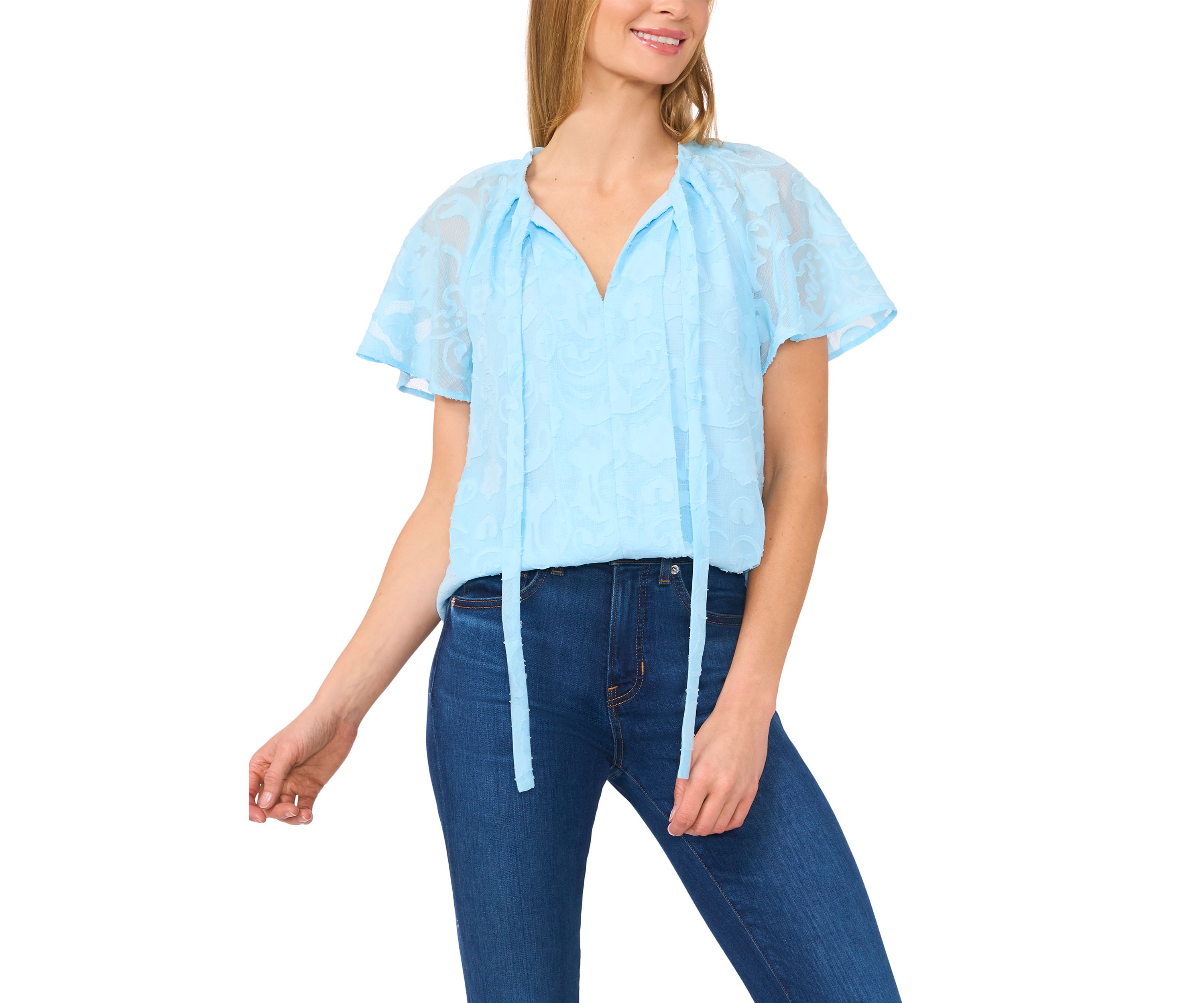 Womens Flutter Sleeve Burnout Blouse