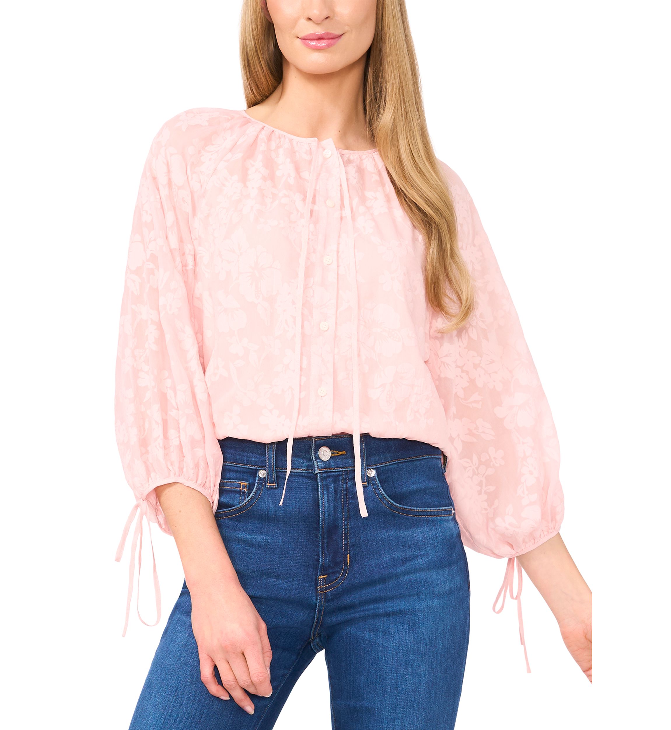 Womens Puff Sleeve Burnout Blouse