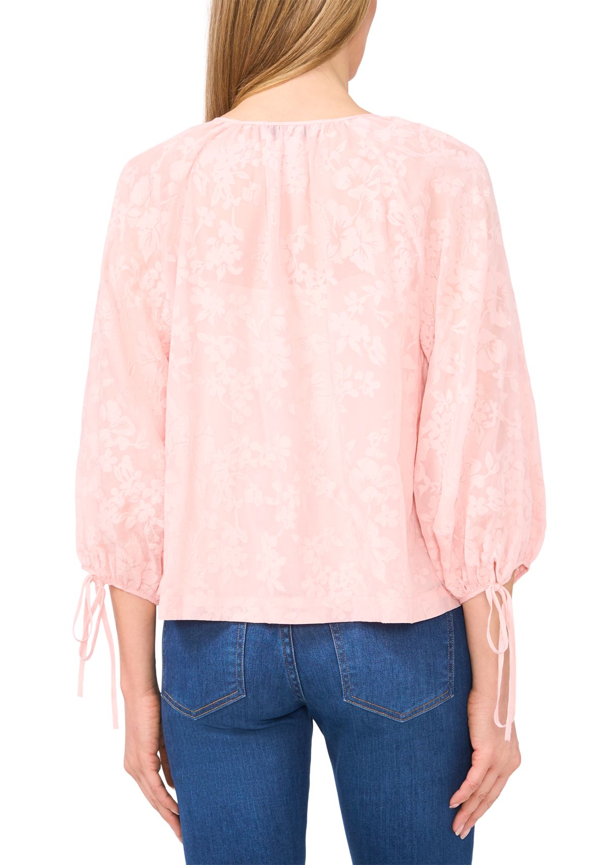 Womens Puff Sleeve Burnout Blouse