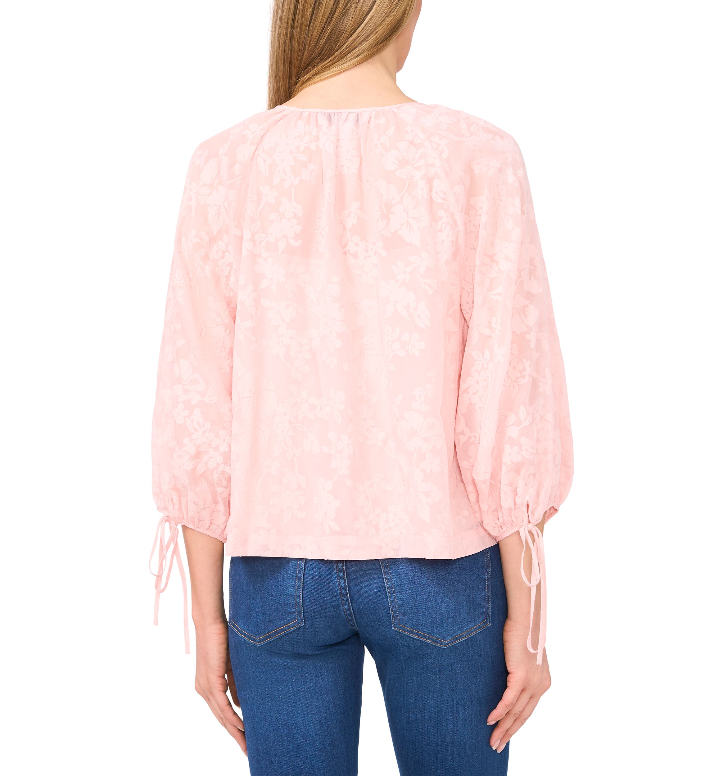 Womens Puff Sleeve Burnout Blouse