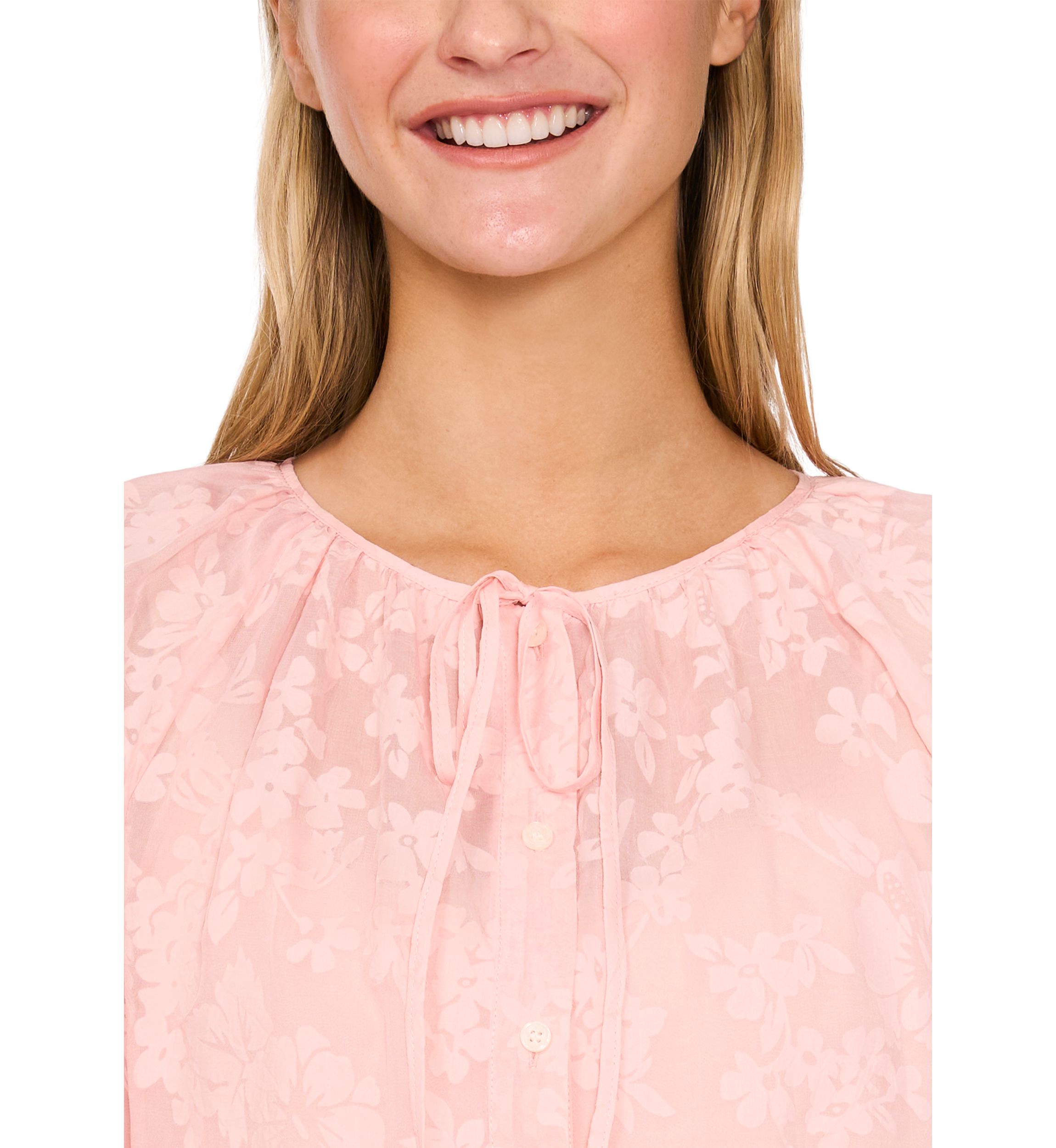 Womens Puff Sleeve Burnout Blouse
