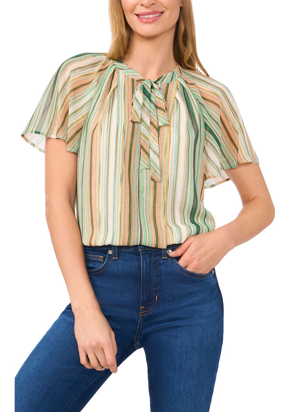Womens Flutter Sleeve Ruffle Blouse