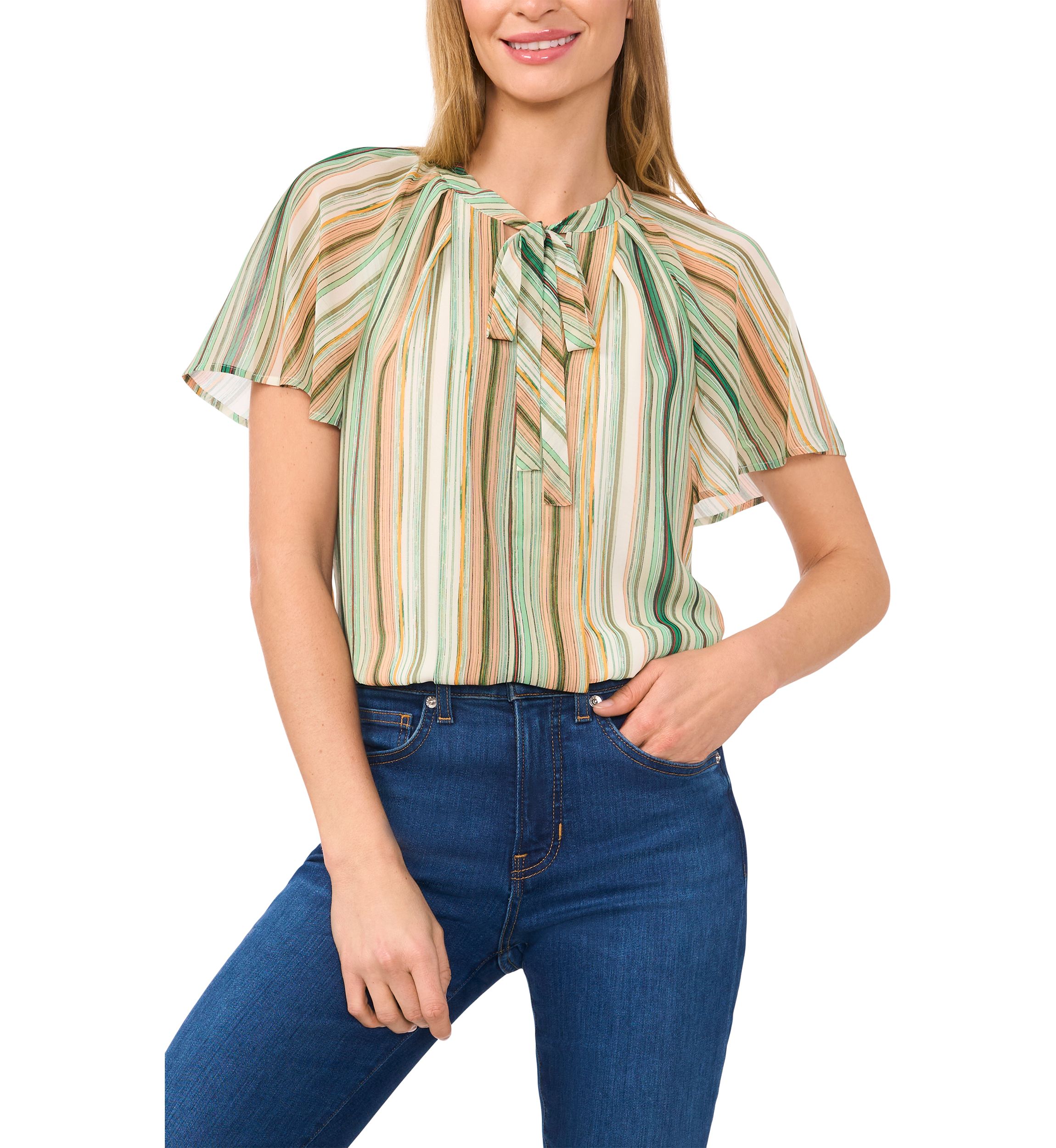 Womens Flutter Sleeve Ruffle Blouse