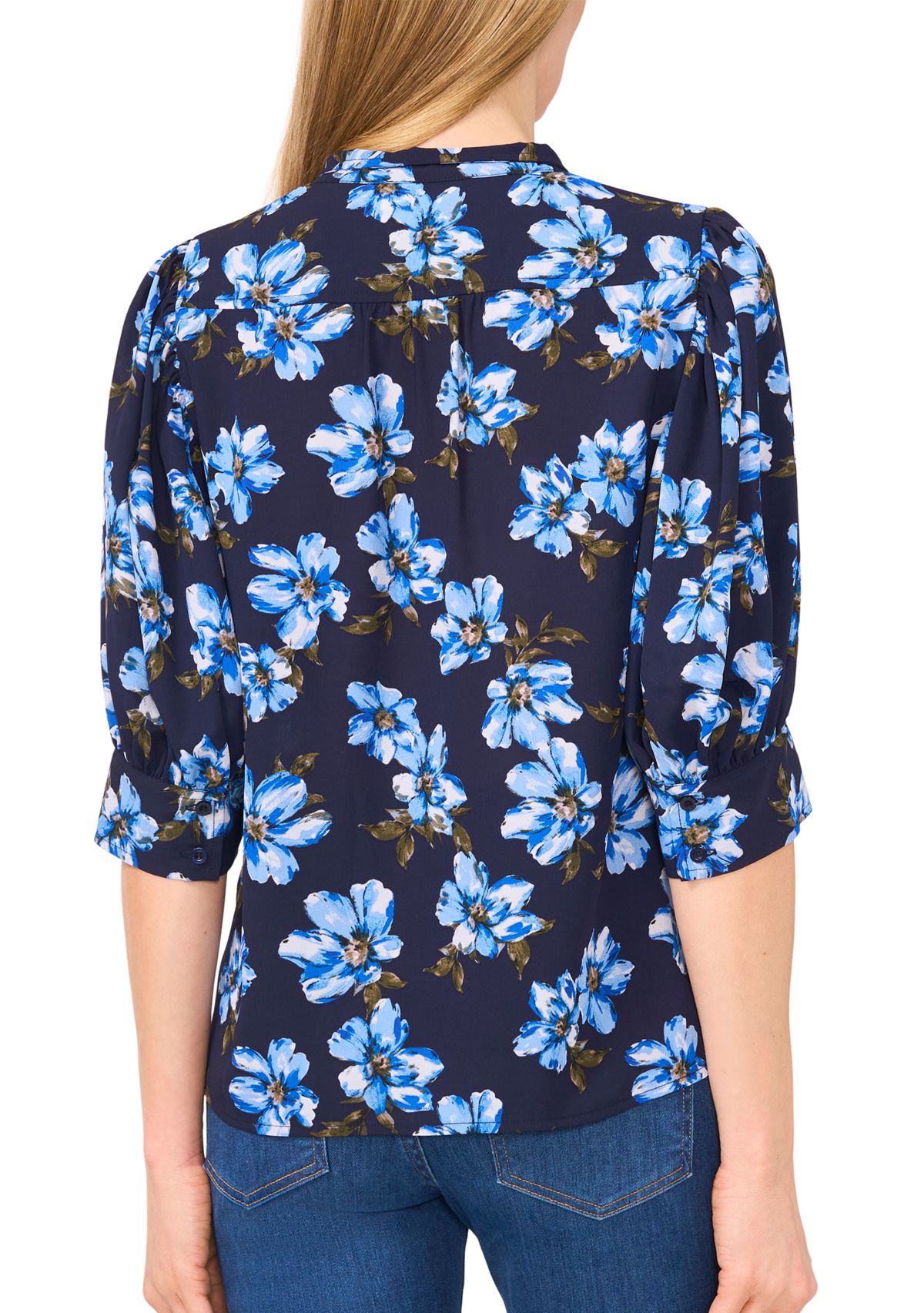 Womens Ruched Short Sleeve Floral Blouse 