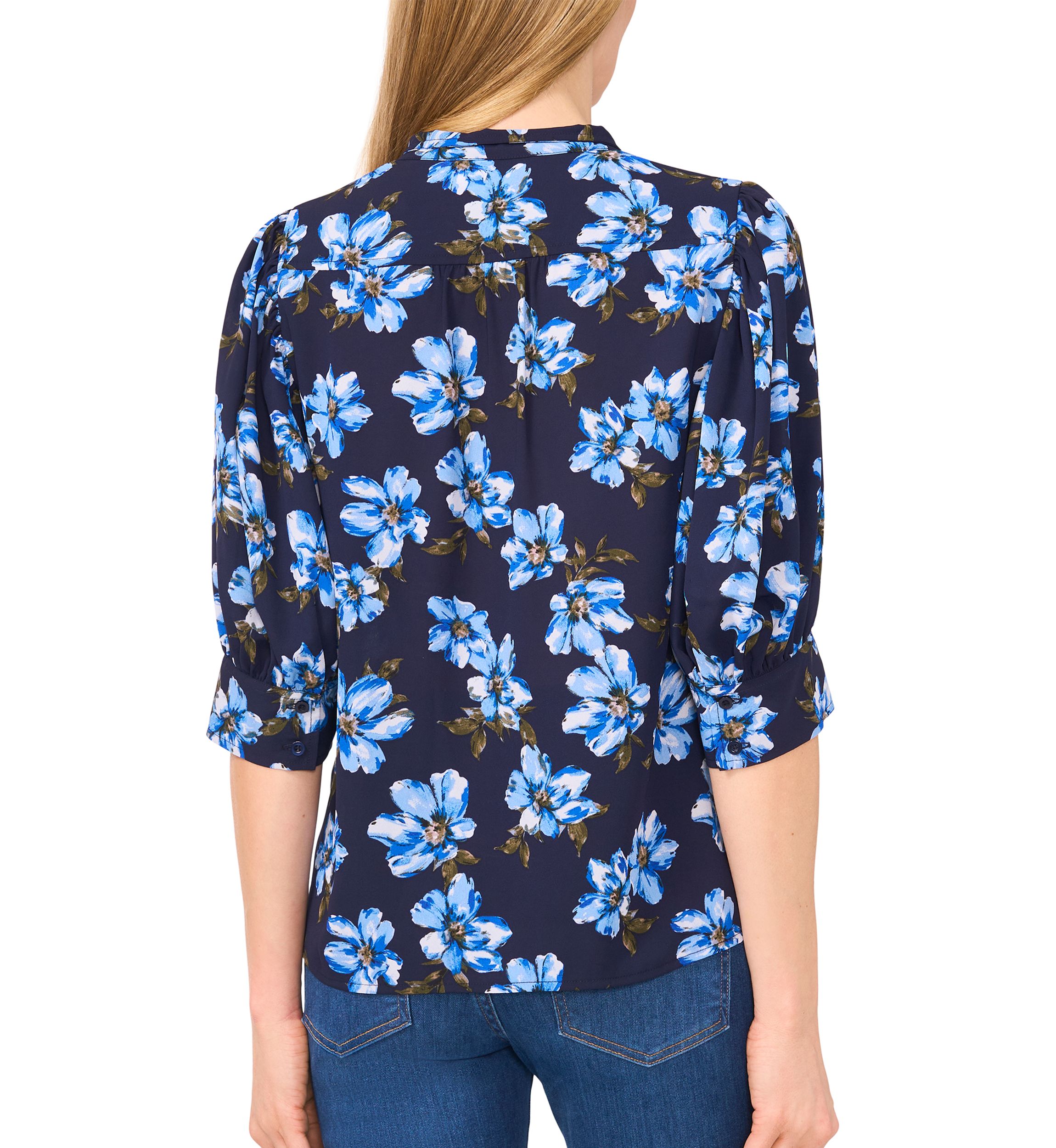 Womens Ruched Short Sleeve Floral Blouse 