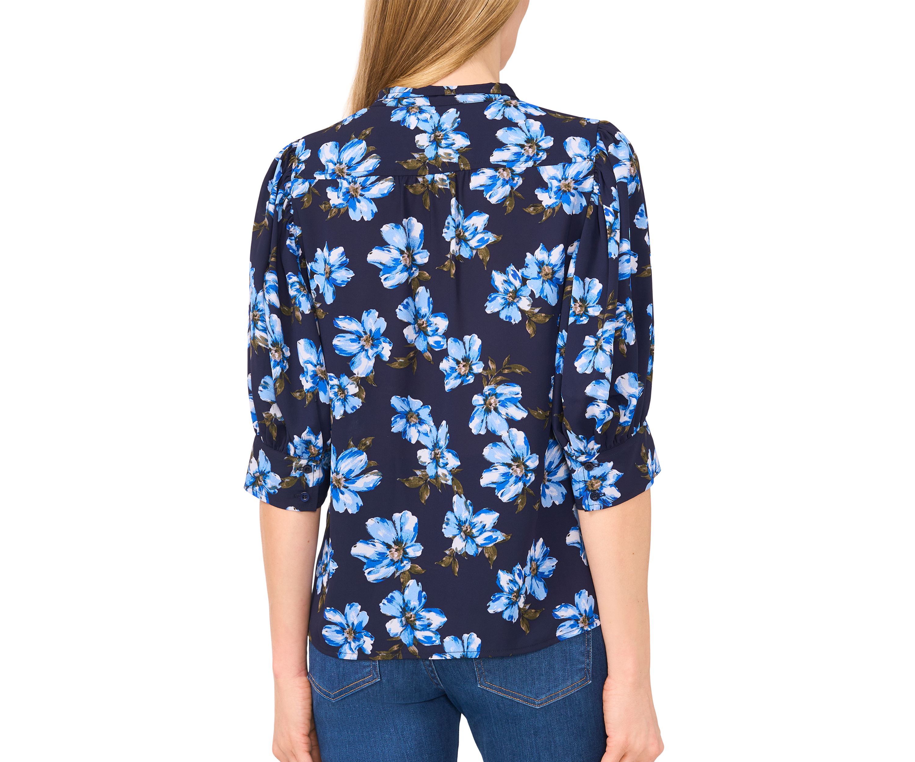 Womens Ruched Short Sleeve Floral Blouse 