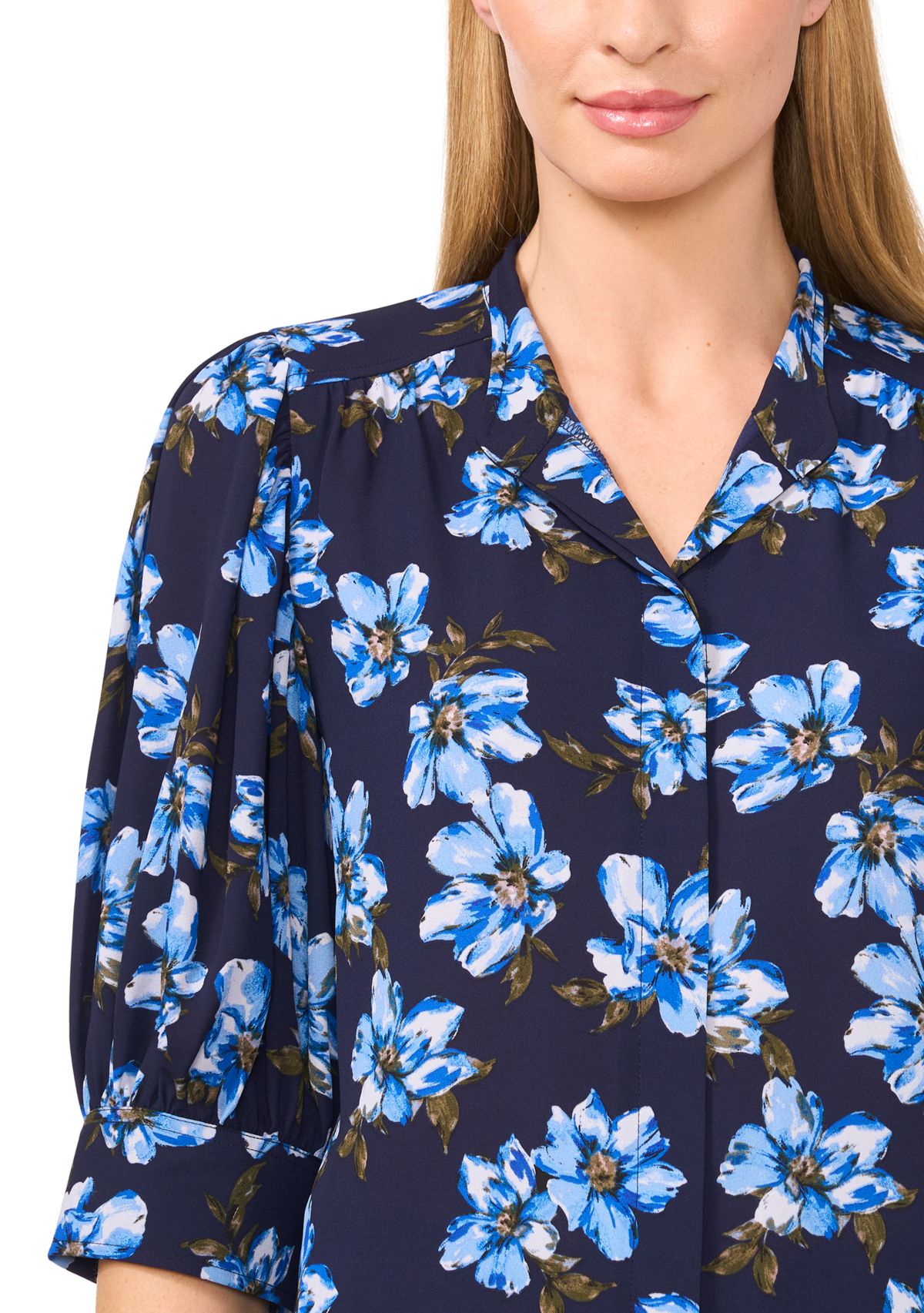 Womens Ruched Short Sleeve Floral Blouse 