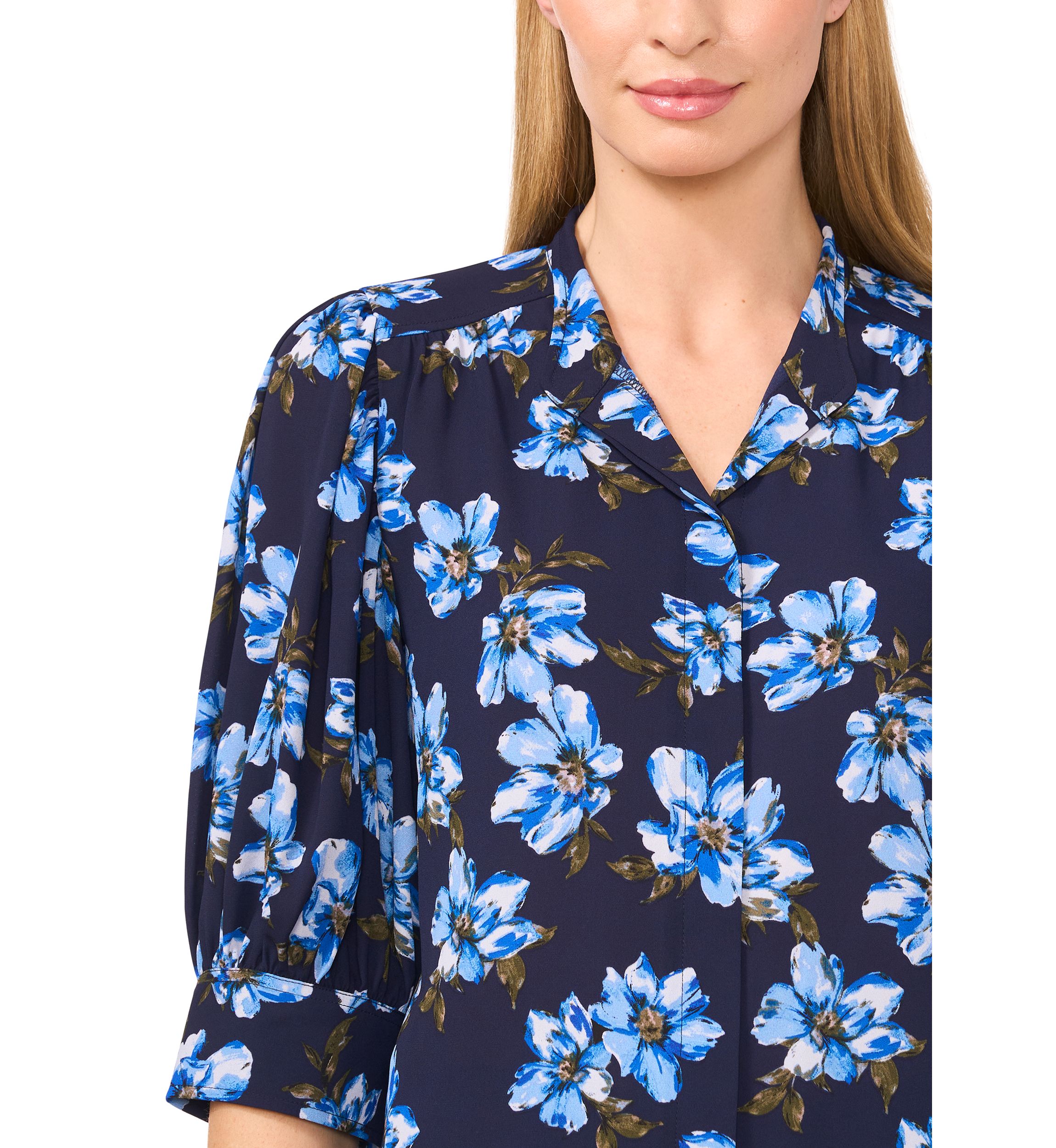 Womens Ruched Short Sleeve Floral Blouse 