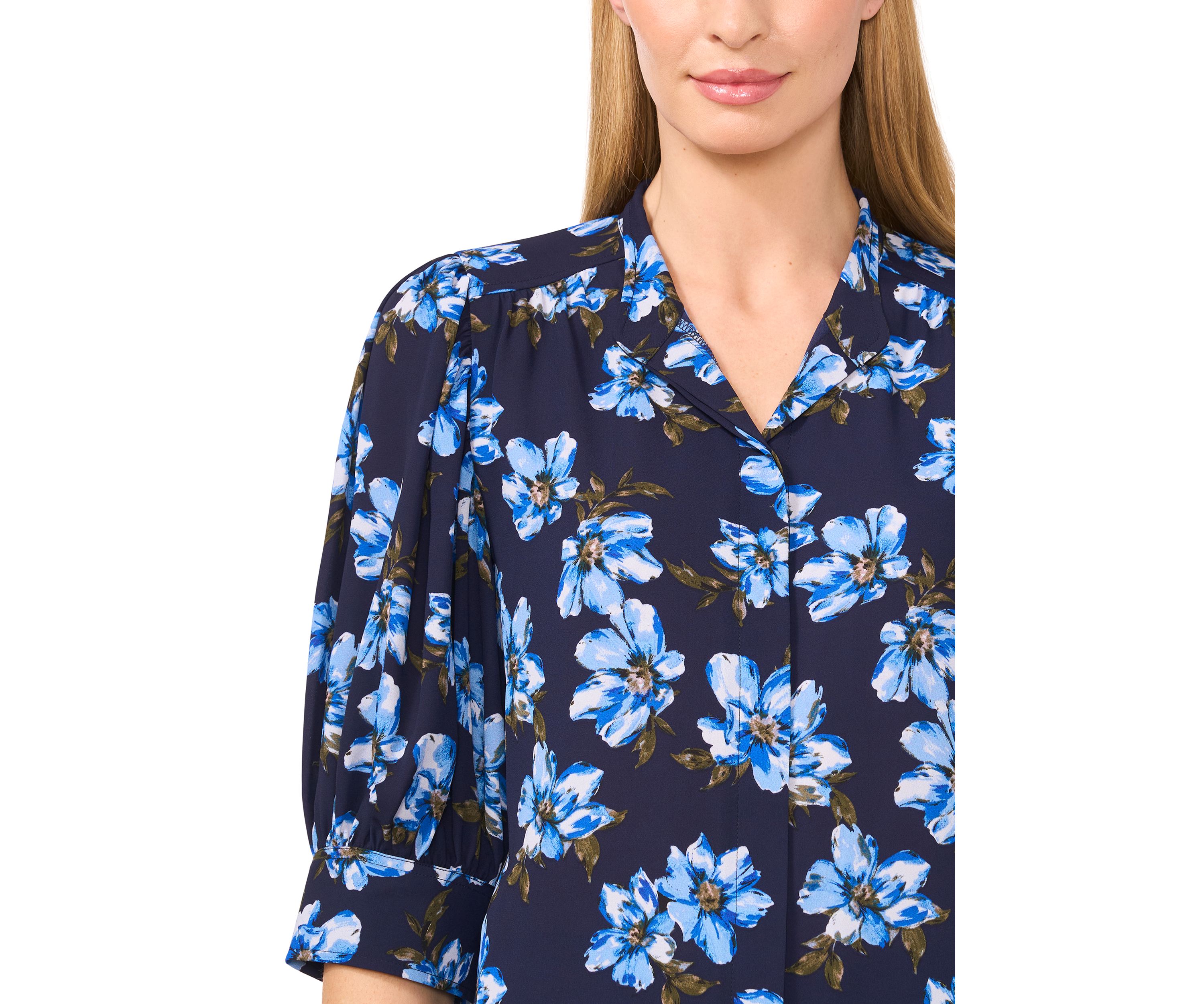Womens Ruched Short Sleeve Floral Blouse 