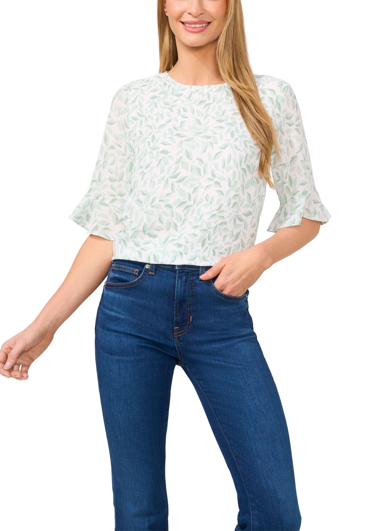 Womens Ruffle Sleeve Printed Blouse
