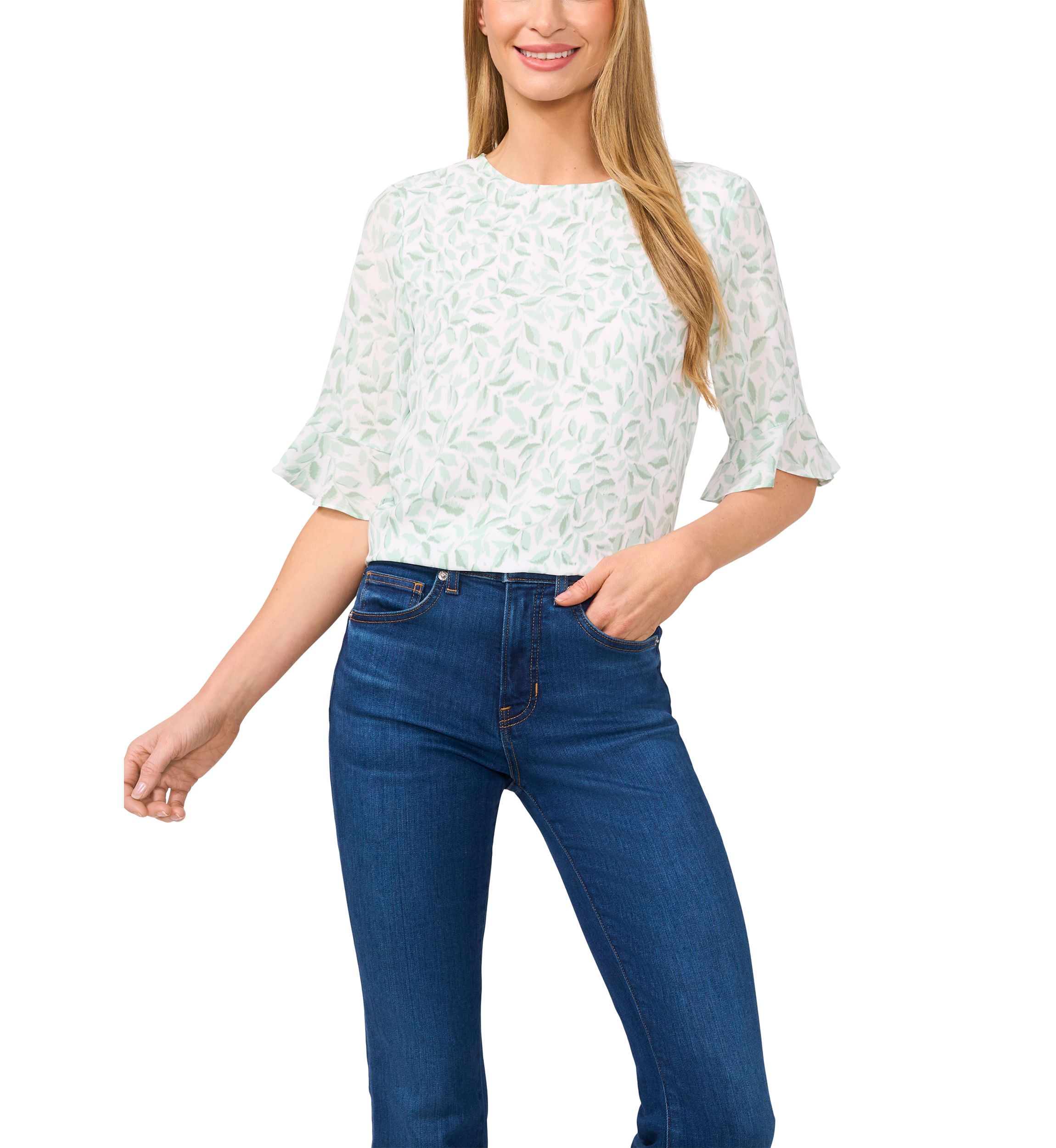 Womens Ruffle Sleeve Printed Blouse