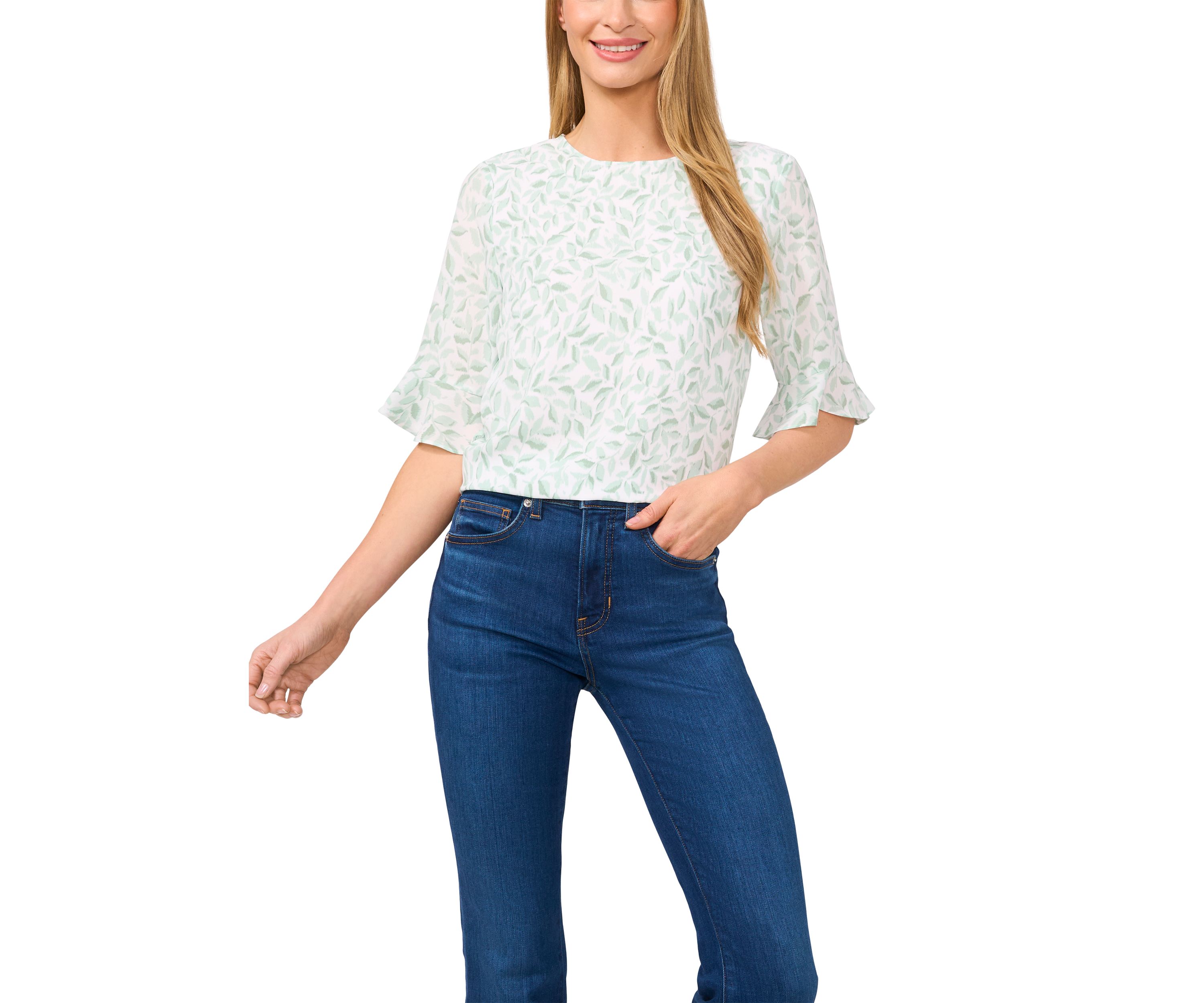 Womens Ruffle Sleeve Printed Blouse