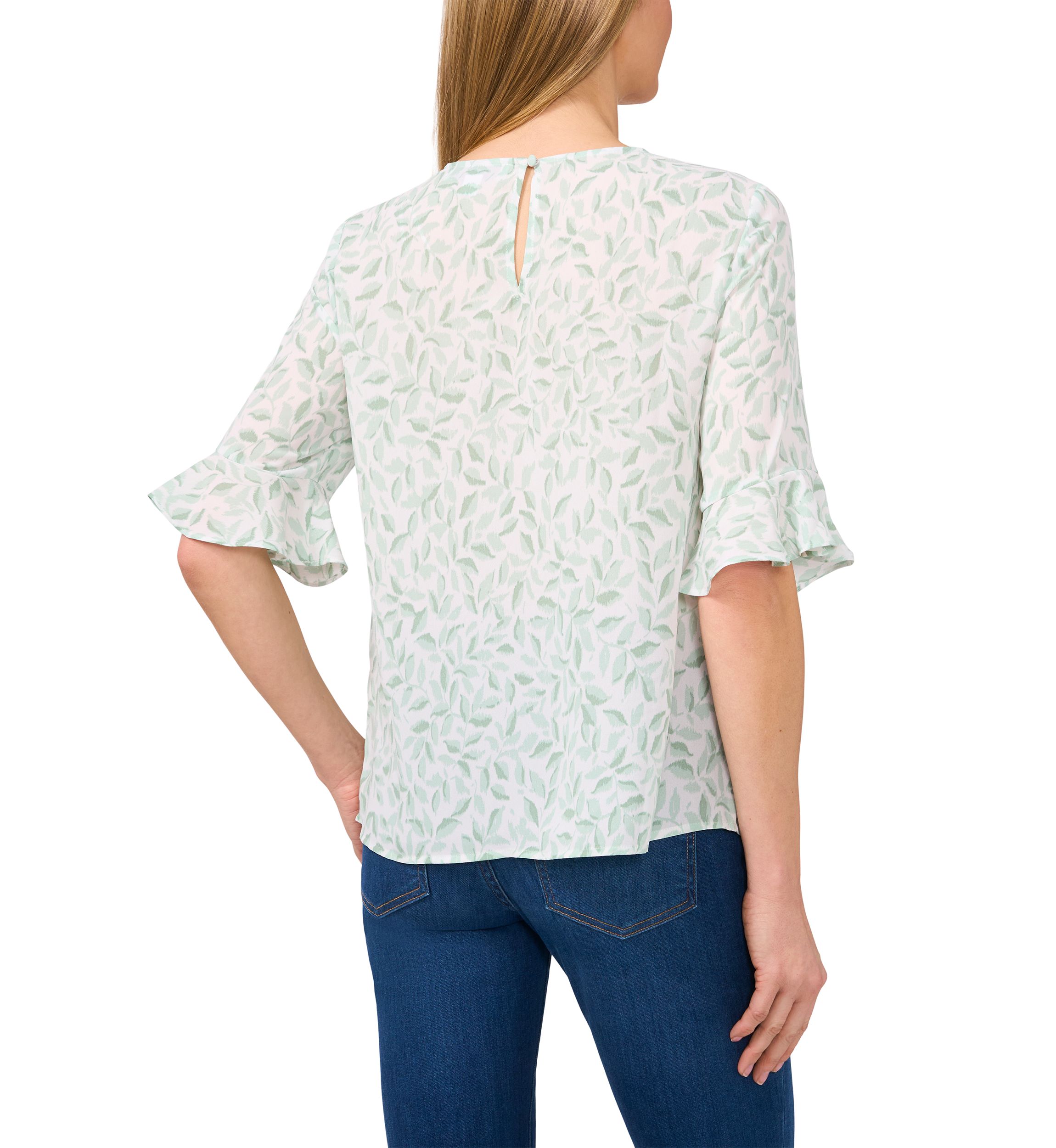 Womens Ruffle Sleeve Printed Blouse