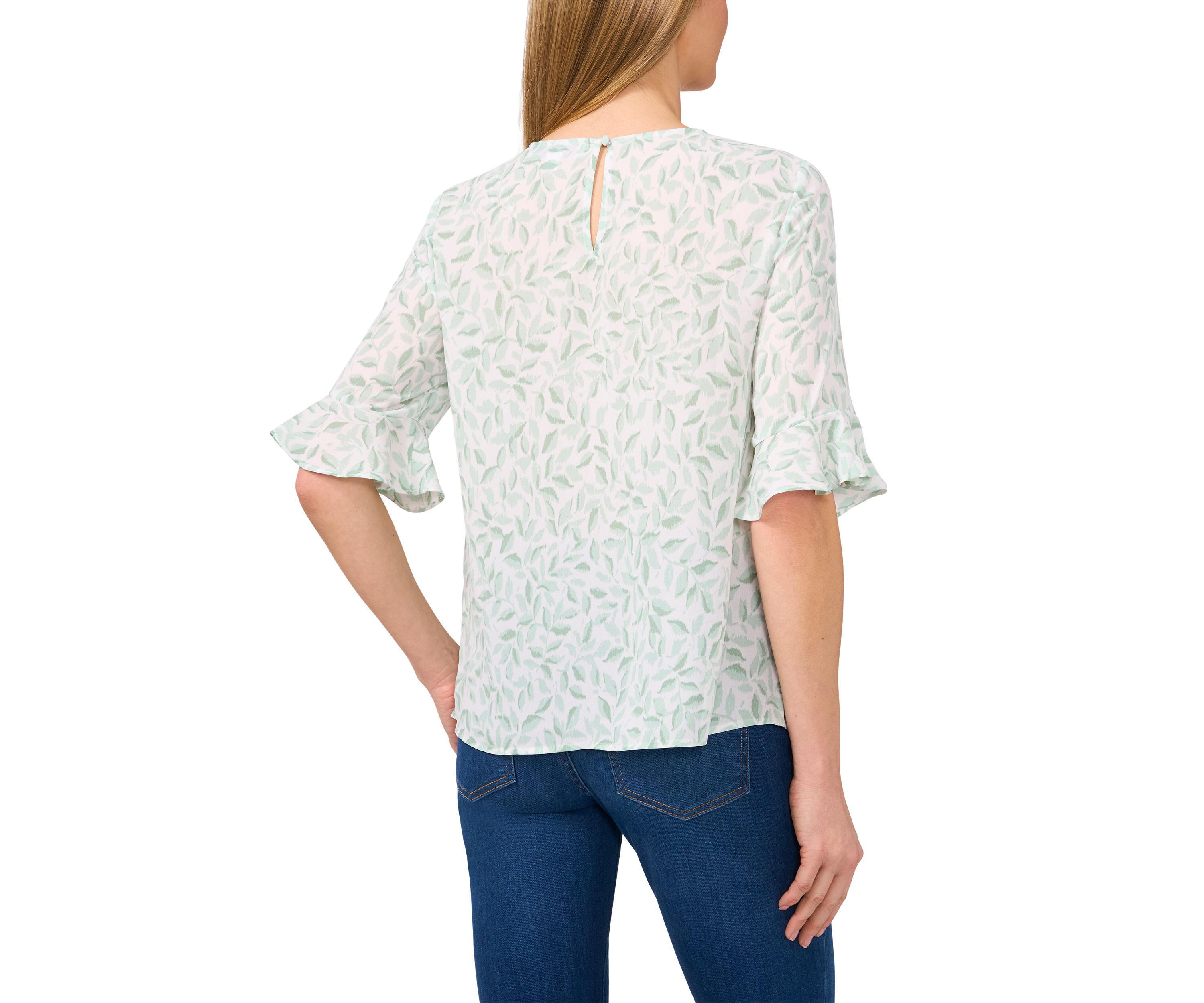 Womens Ruffle Sleeve Printed Blouse