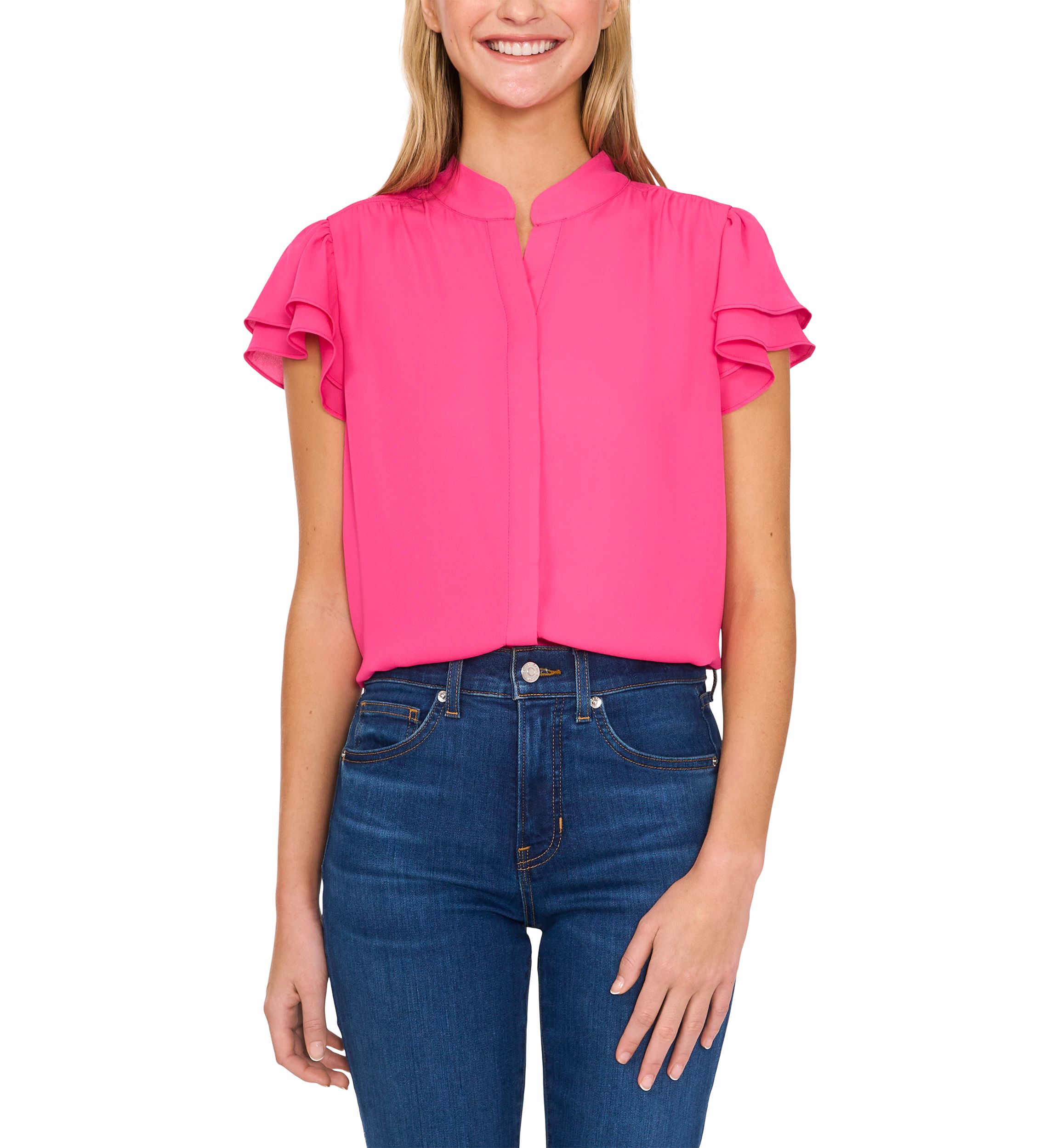 Womens Flutter Sleeve Hidden Placket Blouse
