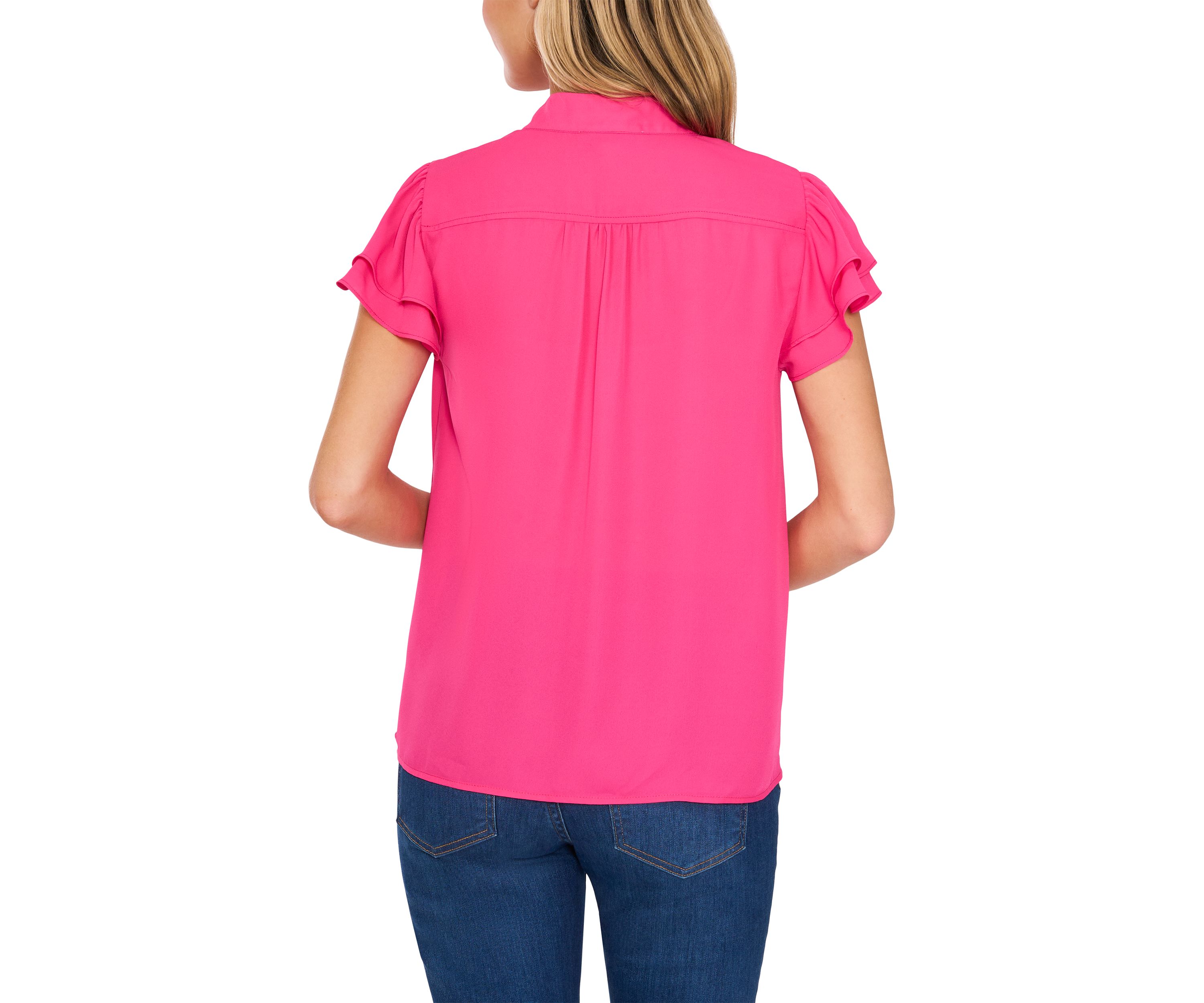 Womens Flutter Sleeve Hidden Placket Blouse