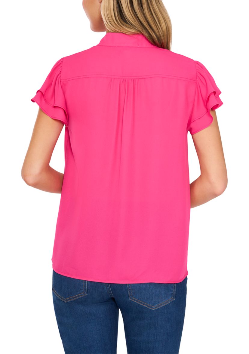 Womens Flutter Sleeve Hidden Placket Blouse