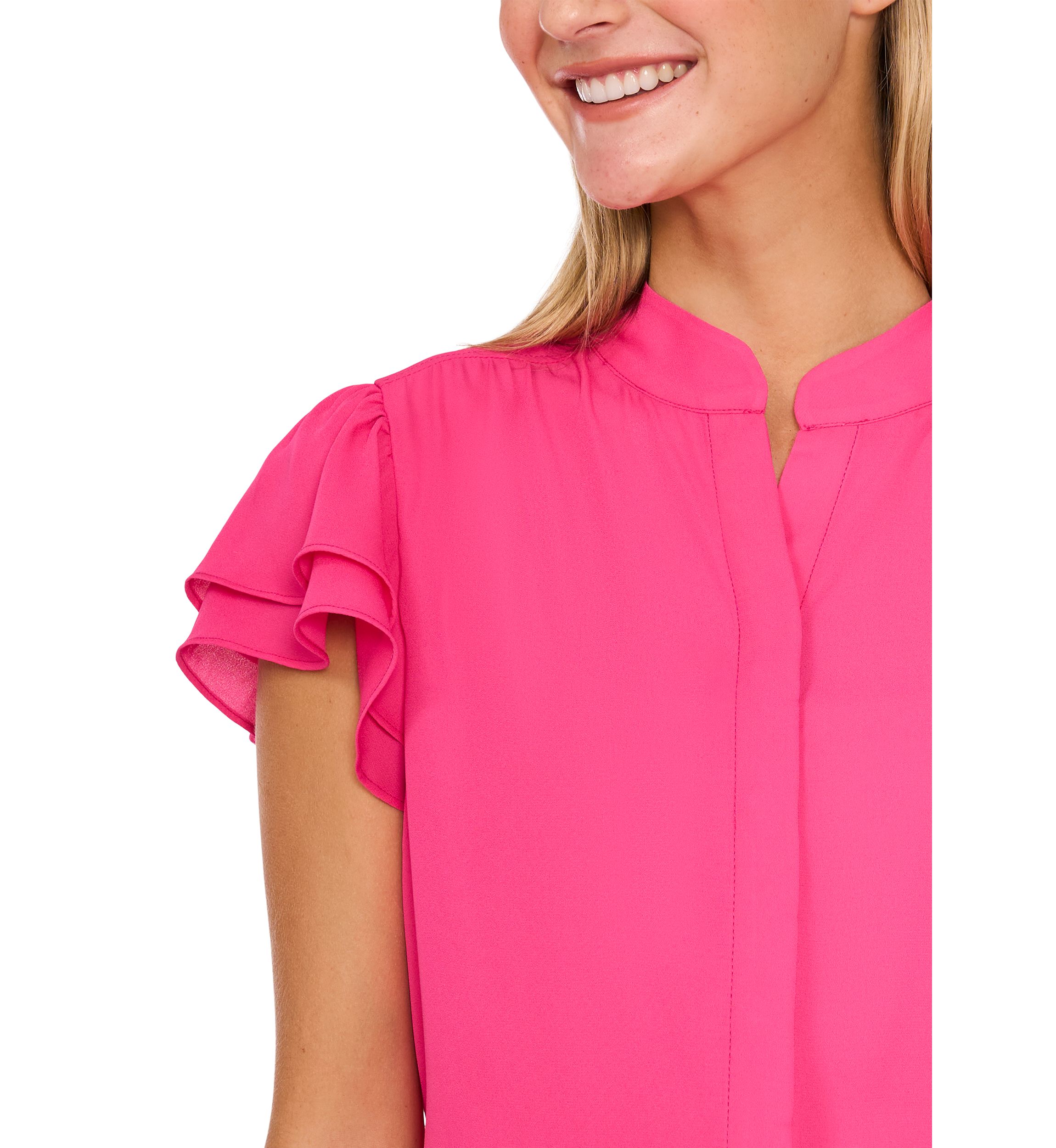 Womens Flutter Sleeve Hidden Placket Blouse