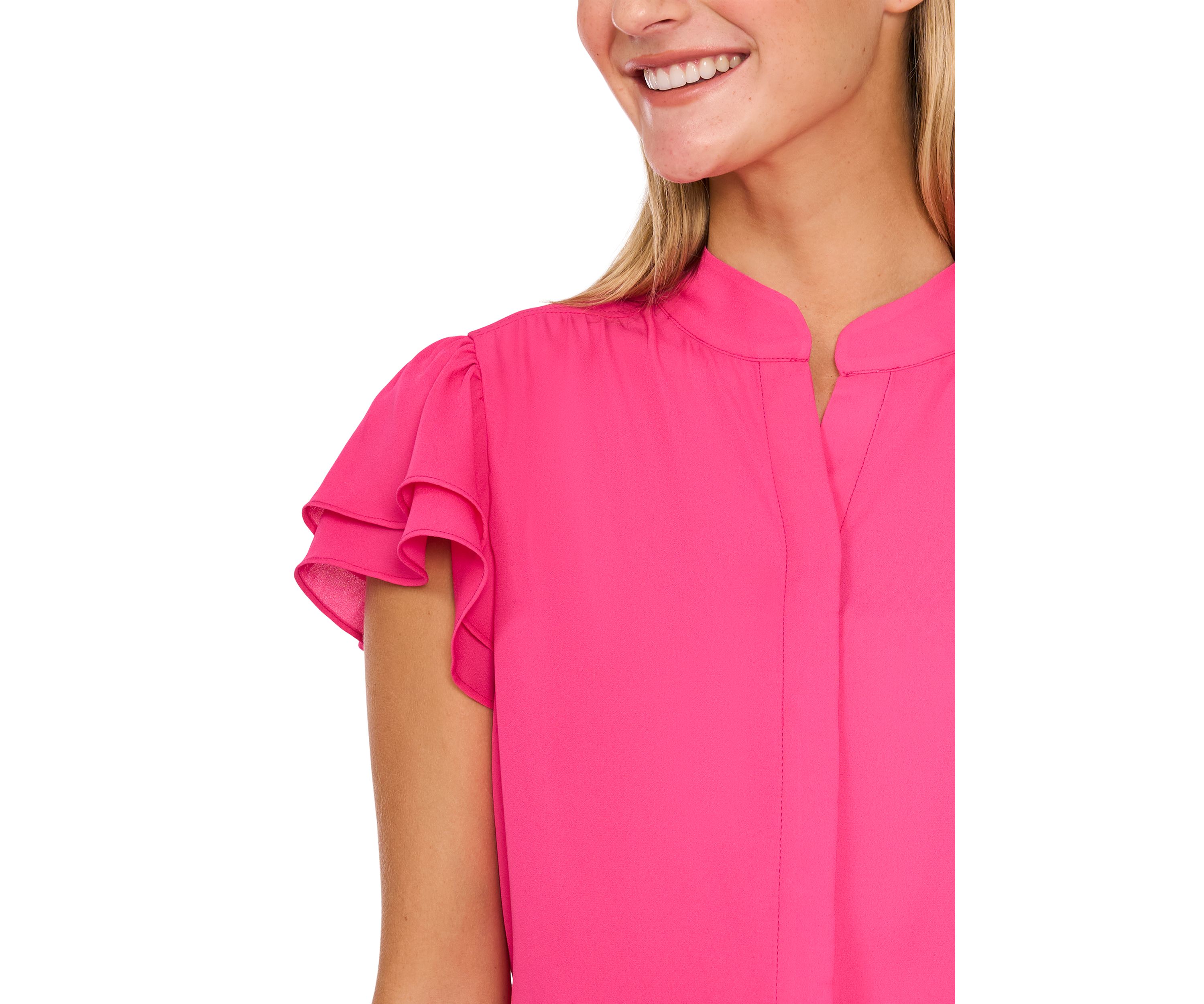 Womens Flutter Sleeve Hidden Placket Blouse